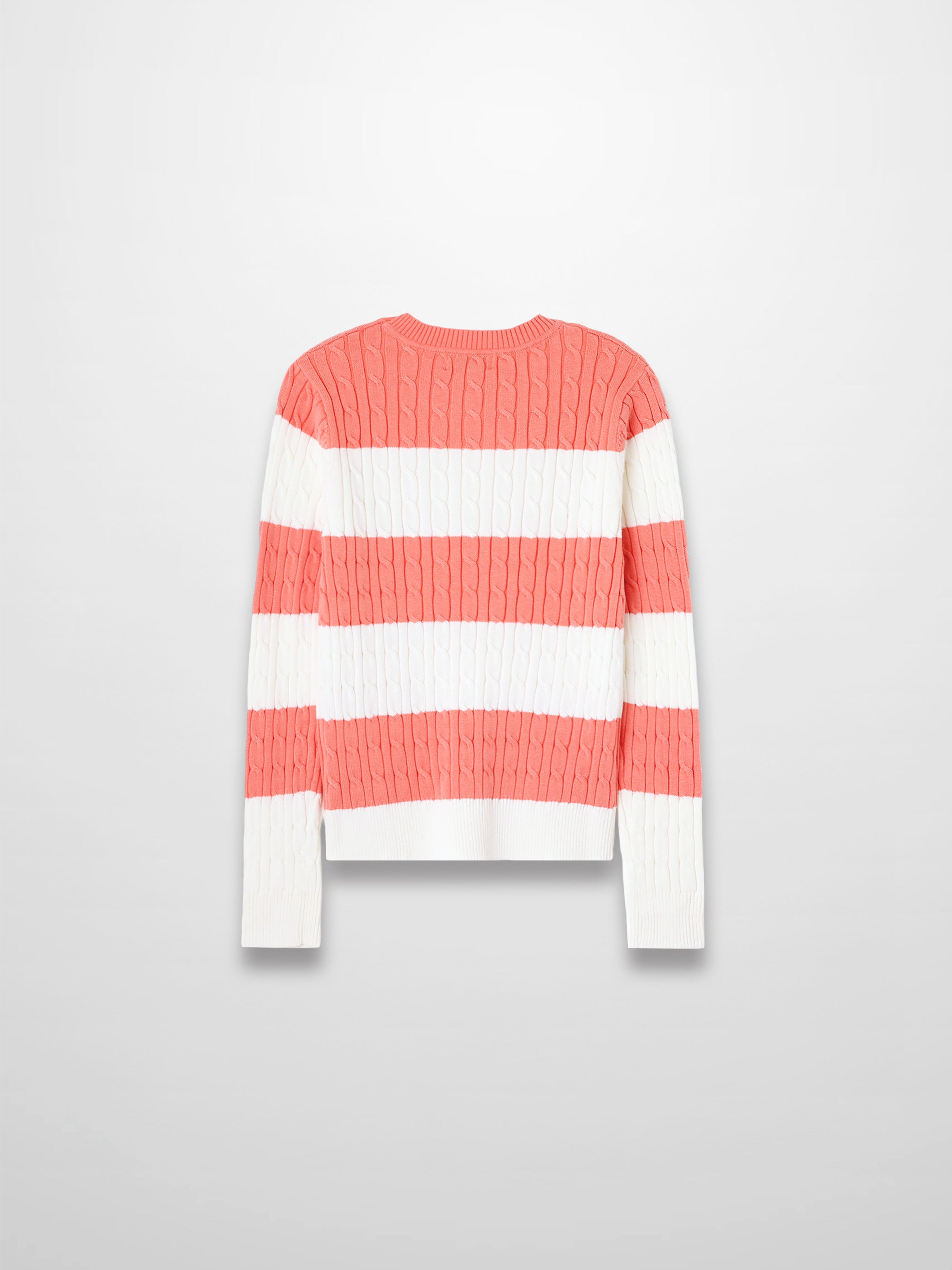 Striped Cable Sweater-Coral/White