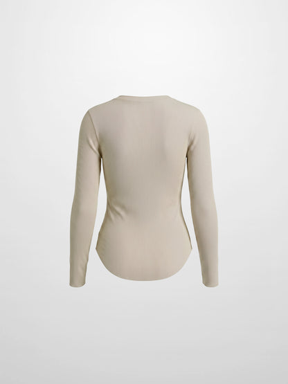 Rounded Hem Ribbed T-Shirt-Tan