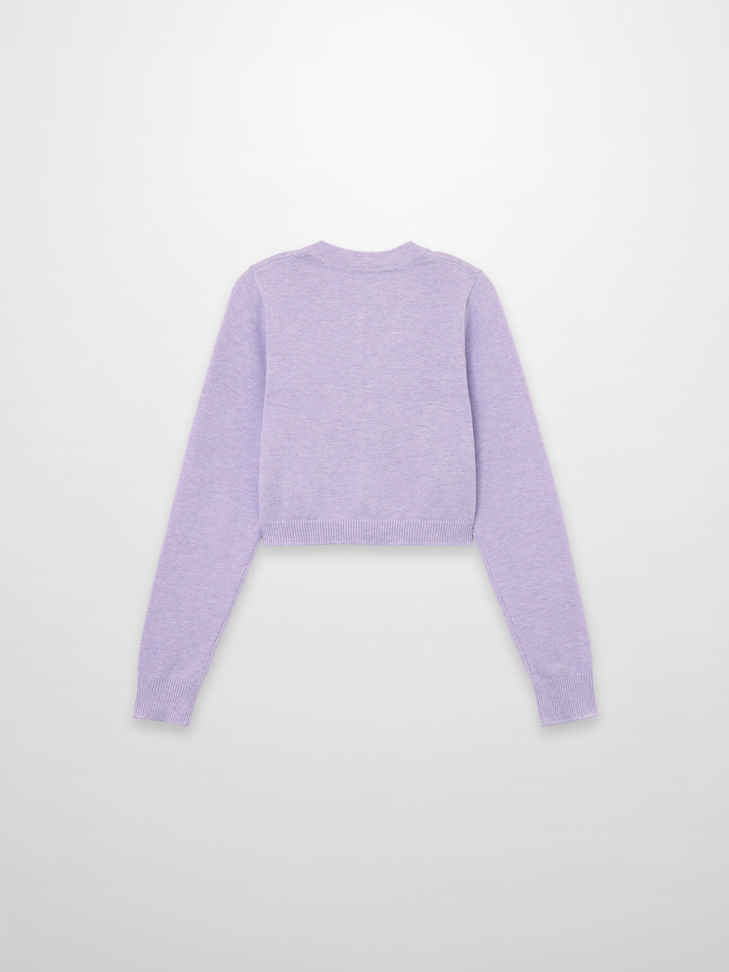 Trim Detail Crew Crop Cardigan-Heathered Lavander