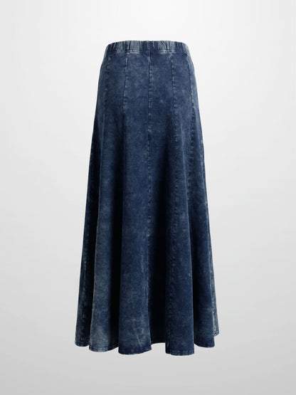 Paneled Flare Skirt 37"-Dark Blue Wash
