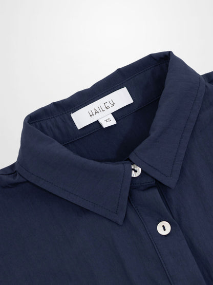 Boxy Dolman Sleeve Crinkle Blouse-Navy