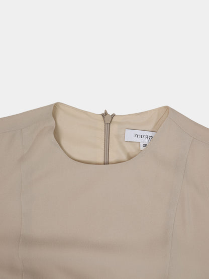 Lace Trim Crepe Dress-Sand