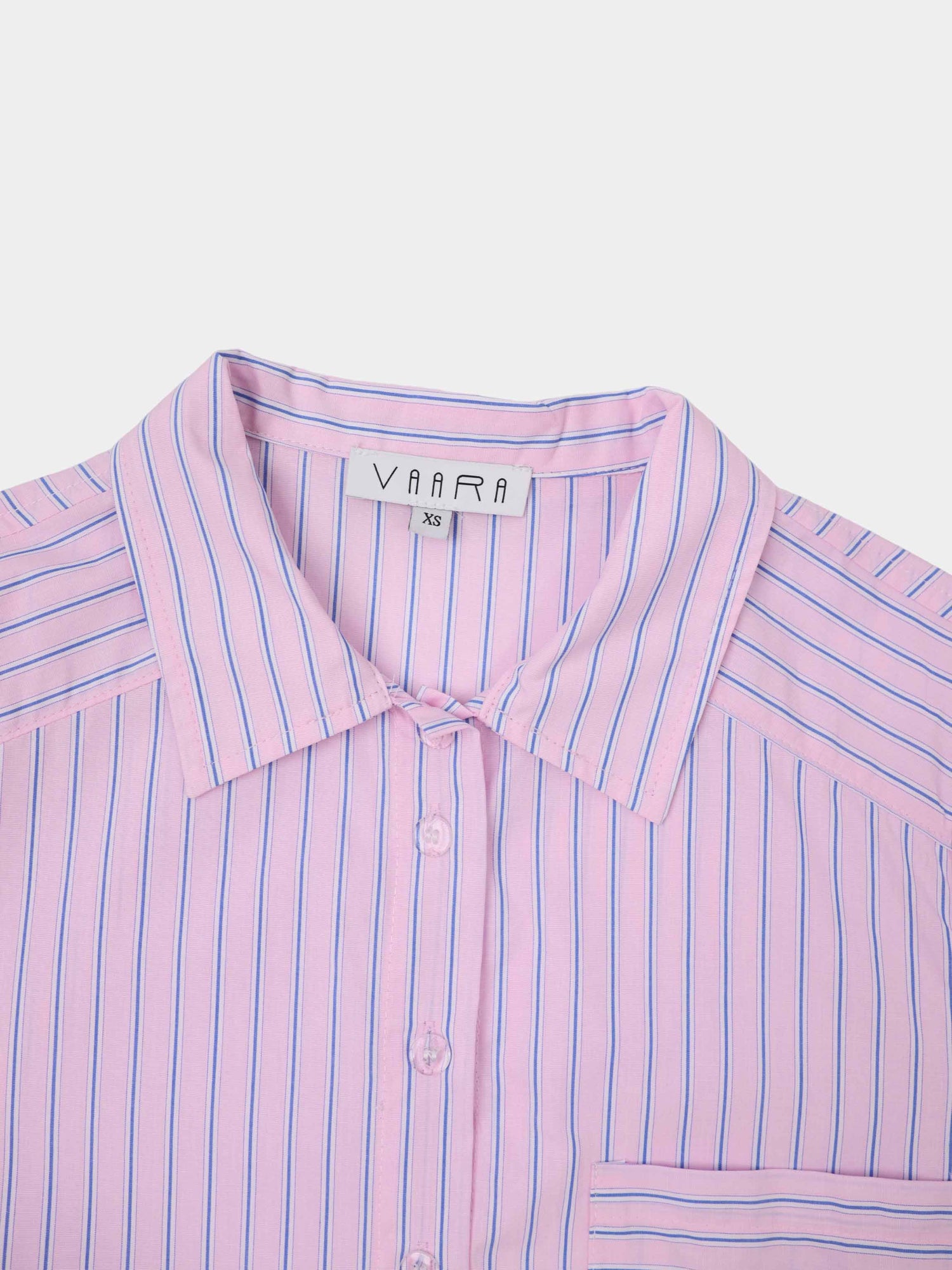 Crop Pinstripe Blouse-Pink/White