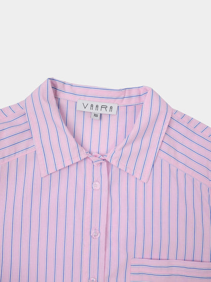 Crop Pinstripe Blouse-Pink/White