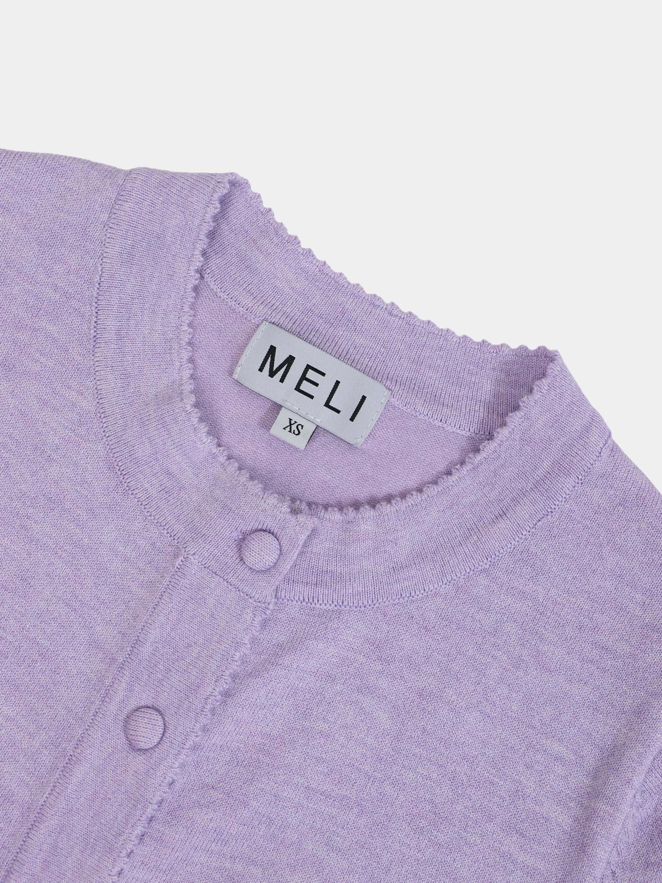 Trim Detail Crew Crop Cardigan-Heathered Lavander