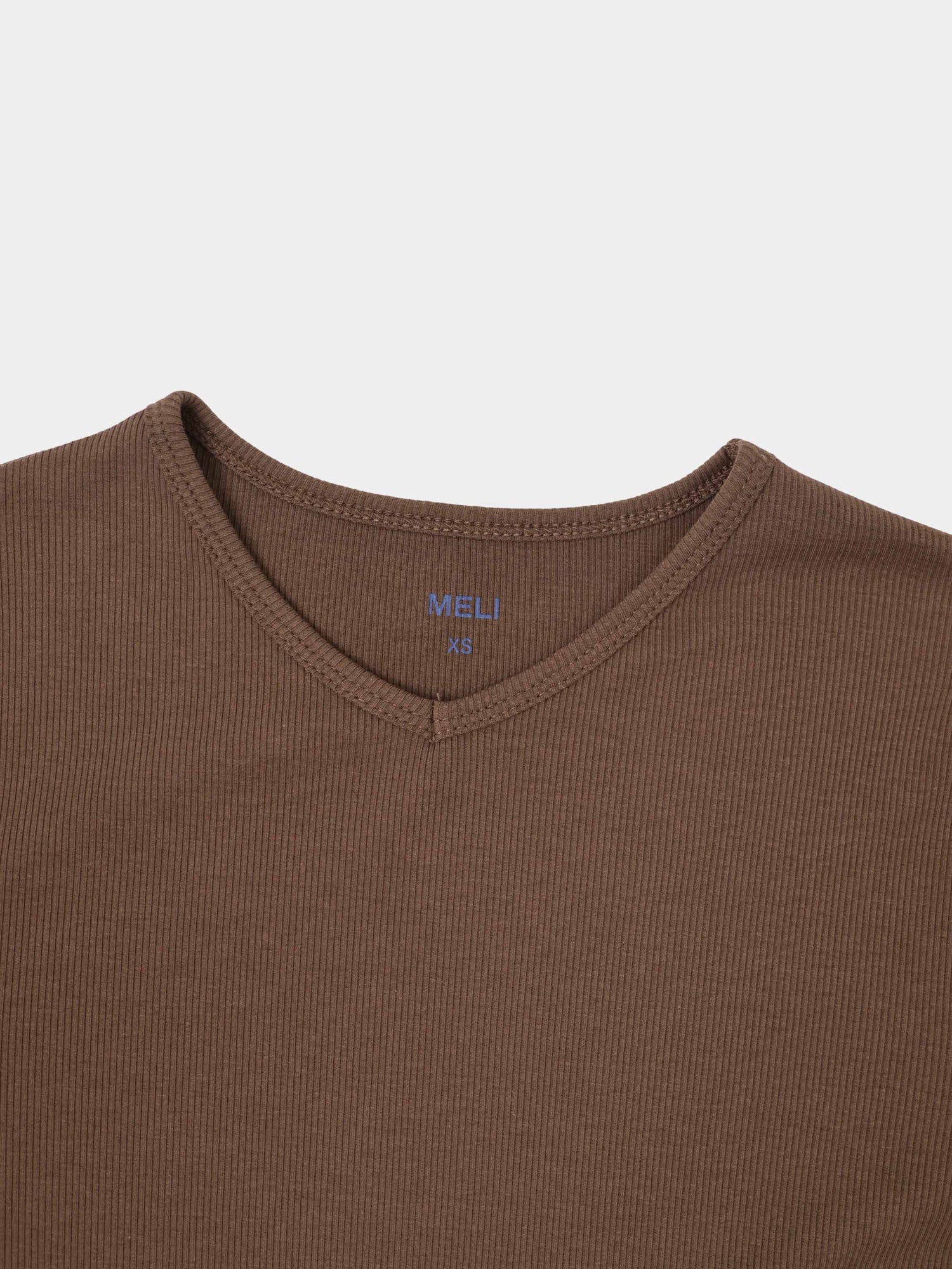 Soft Ribbed High V Tee-Mid Brown
