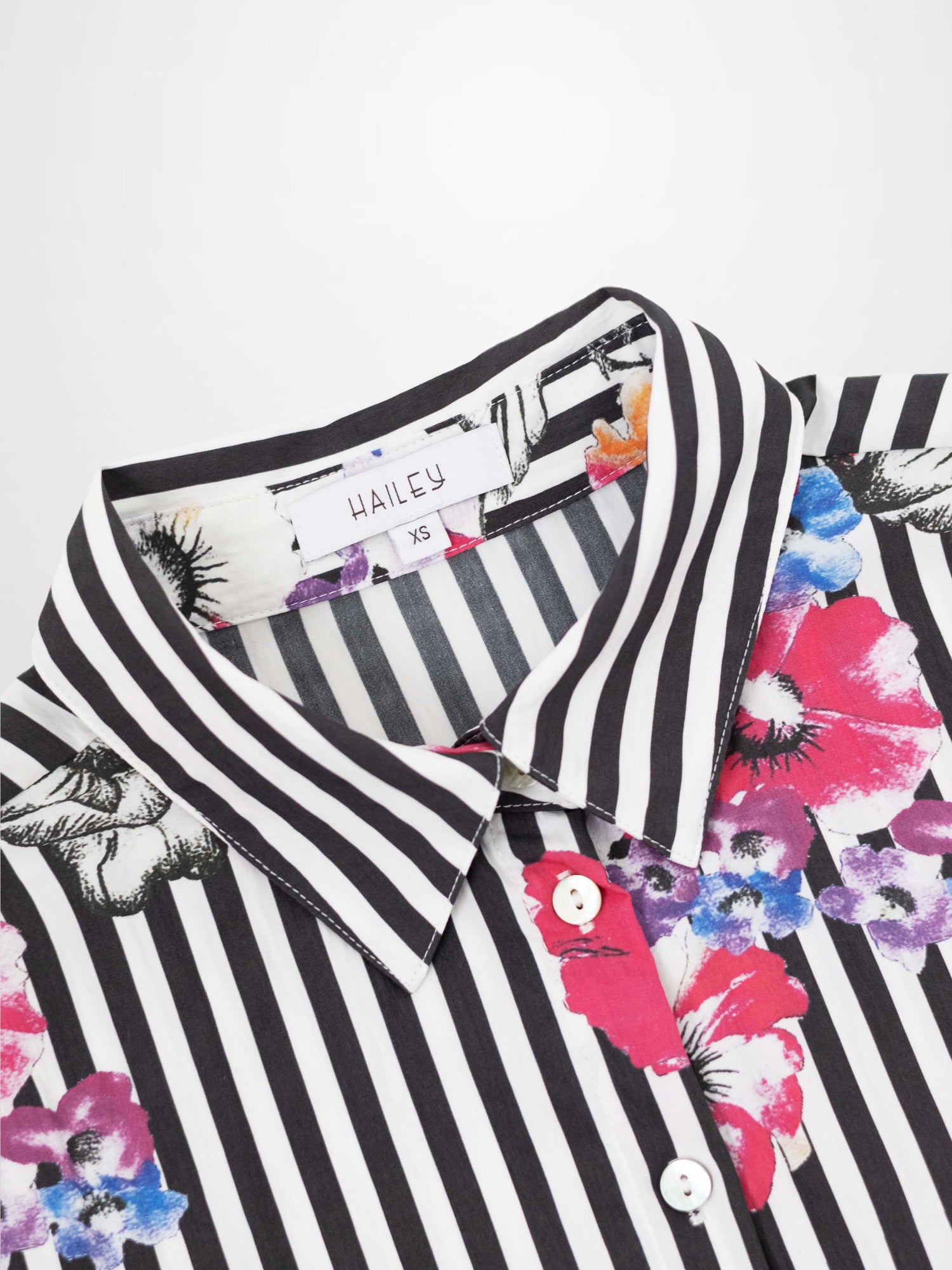 Printed Crinkle Button Down Blouse-Floral Stripe