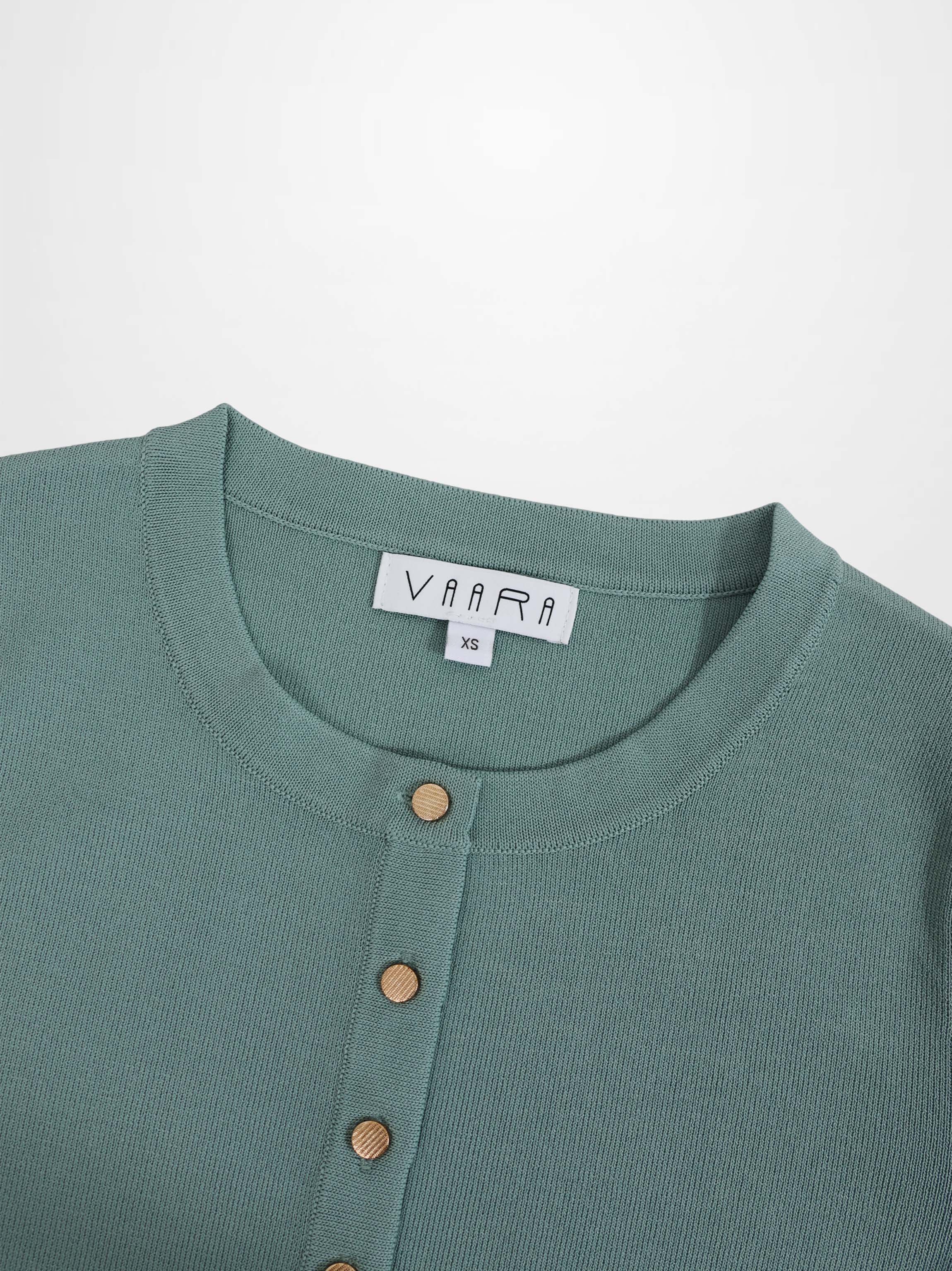 Gold Button Crop Cardigan-Sage