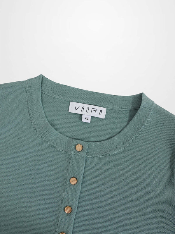 Gold Button Crop Cardigan-Sage