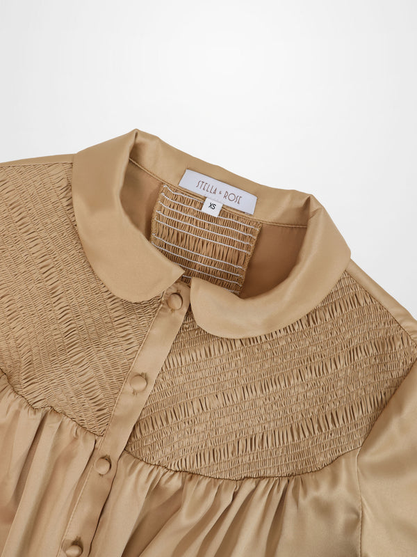 Faux Satin Micro Stitch Blouse-Gold