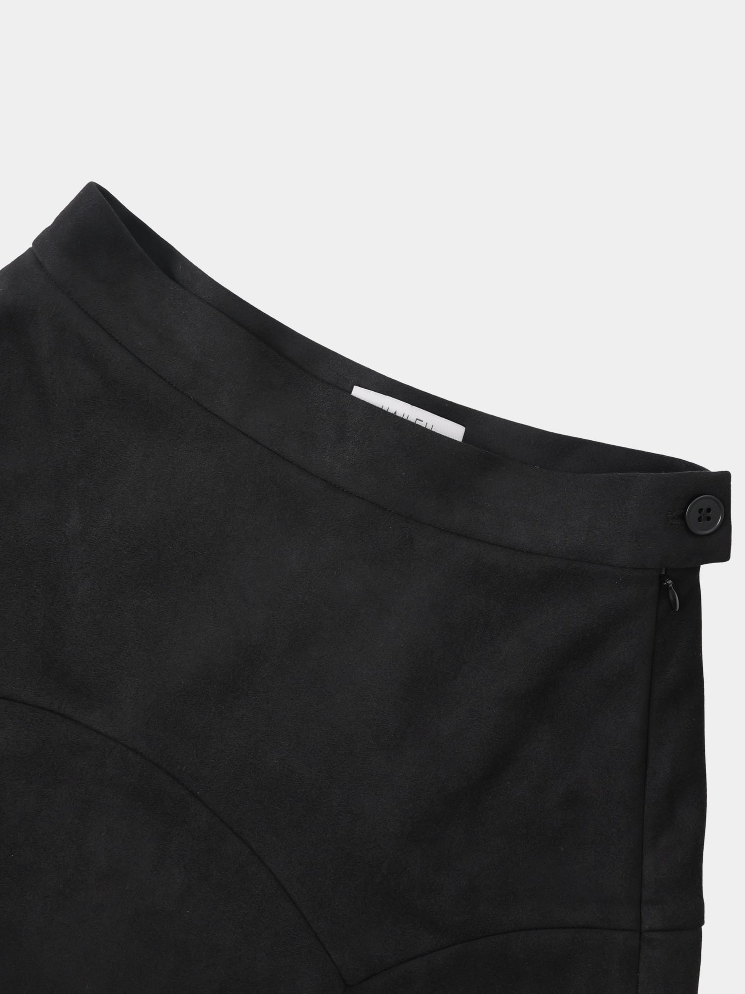 Curved Yoke Faux Suede Skirt - Black