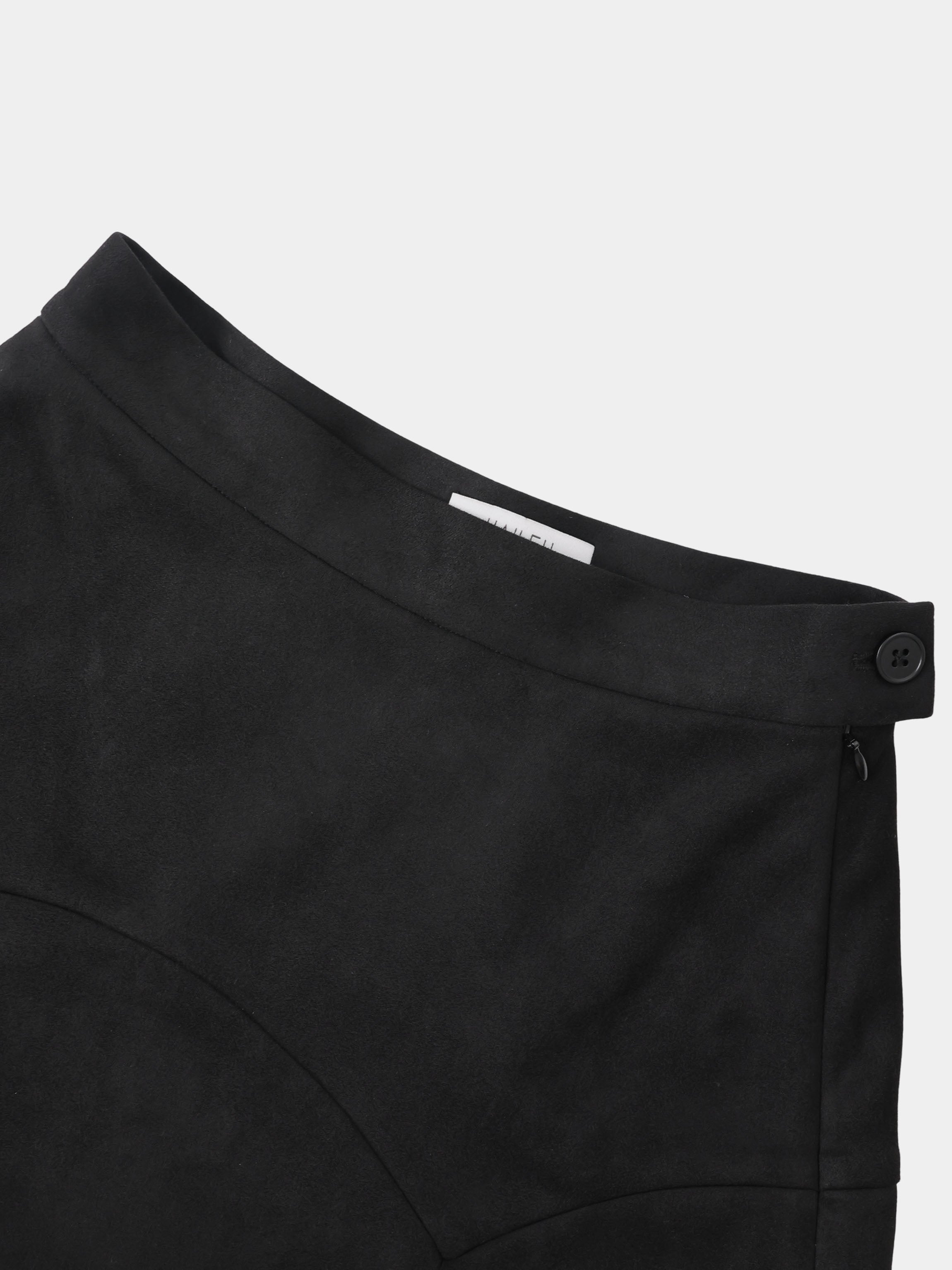 Curved Yoke Faux Suede Skirt - Black