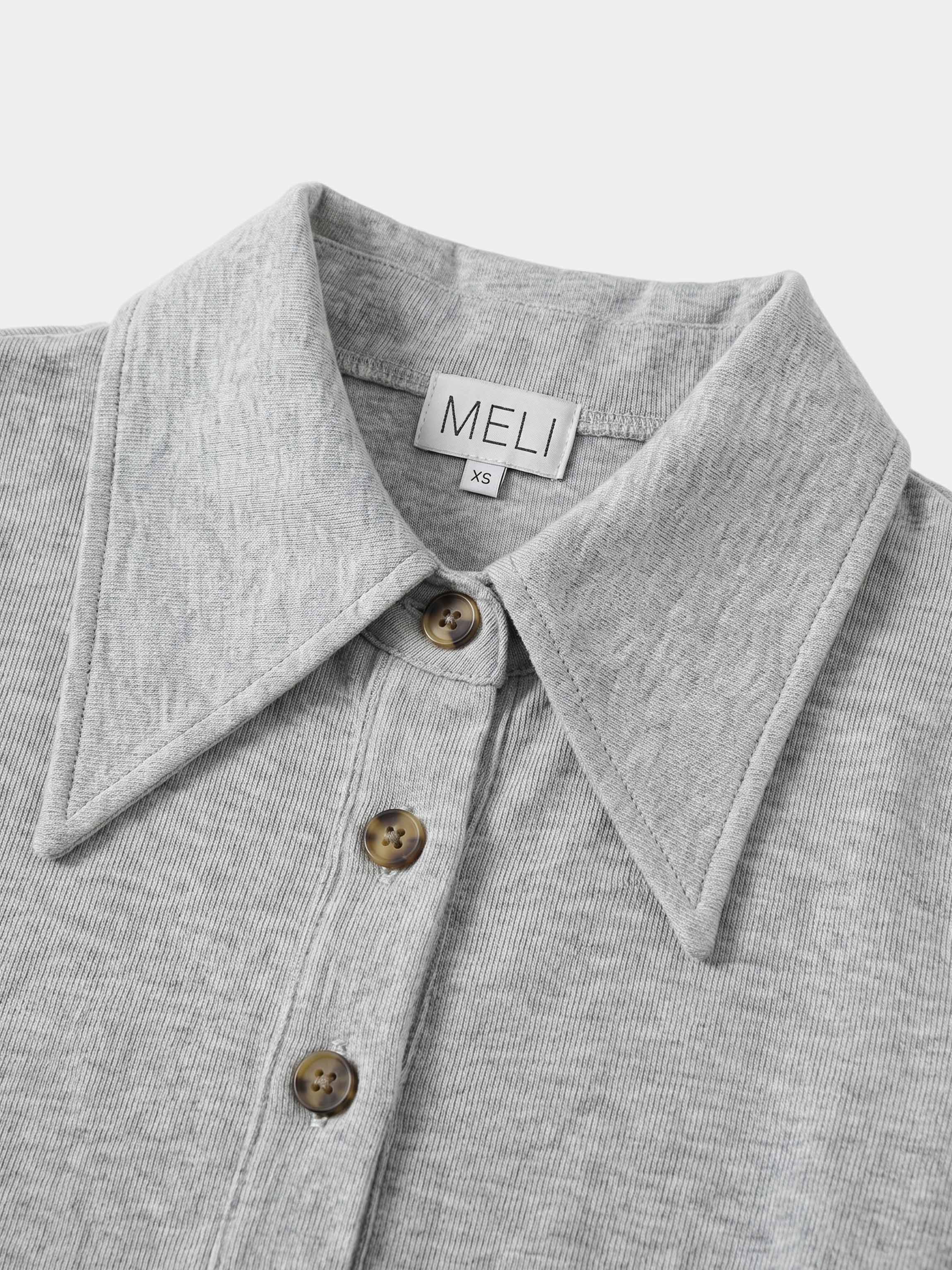 Ribbed Button Down Shirt-Heathered Grey