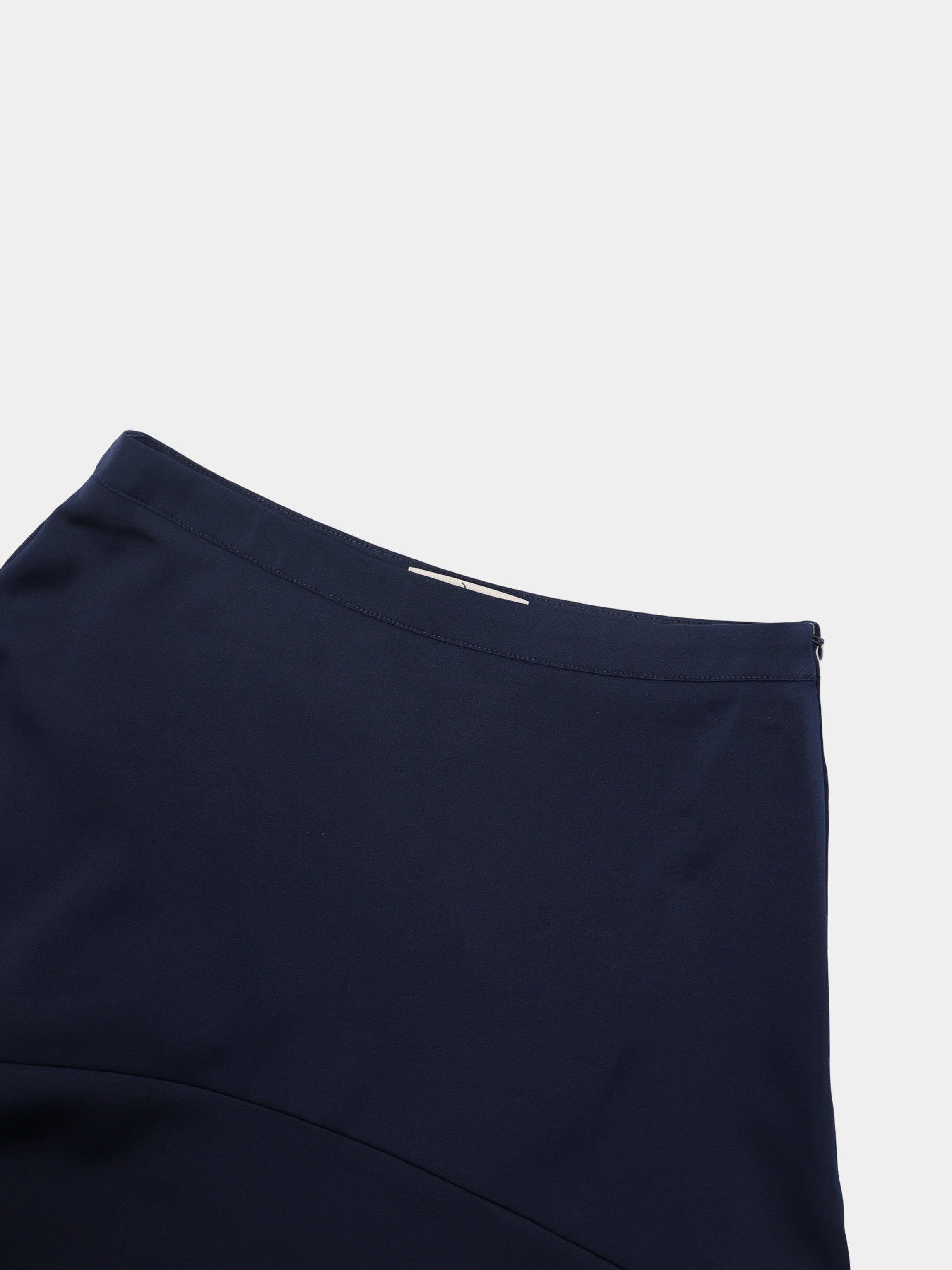 Curved Yoke Faux Satin Skirt - Navy