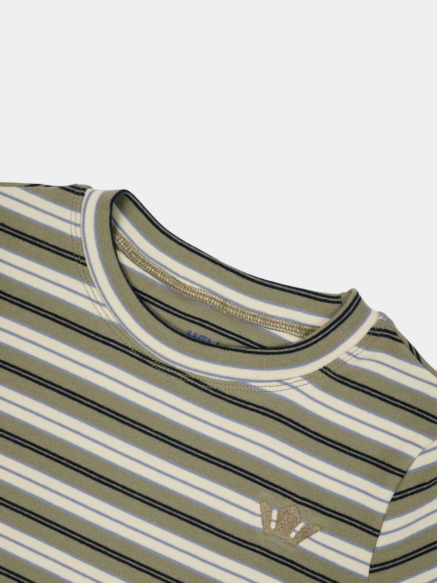 Embroidered Crown Striped Tee-Olive Stripe