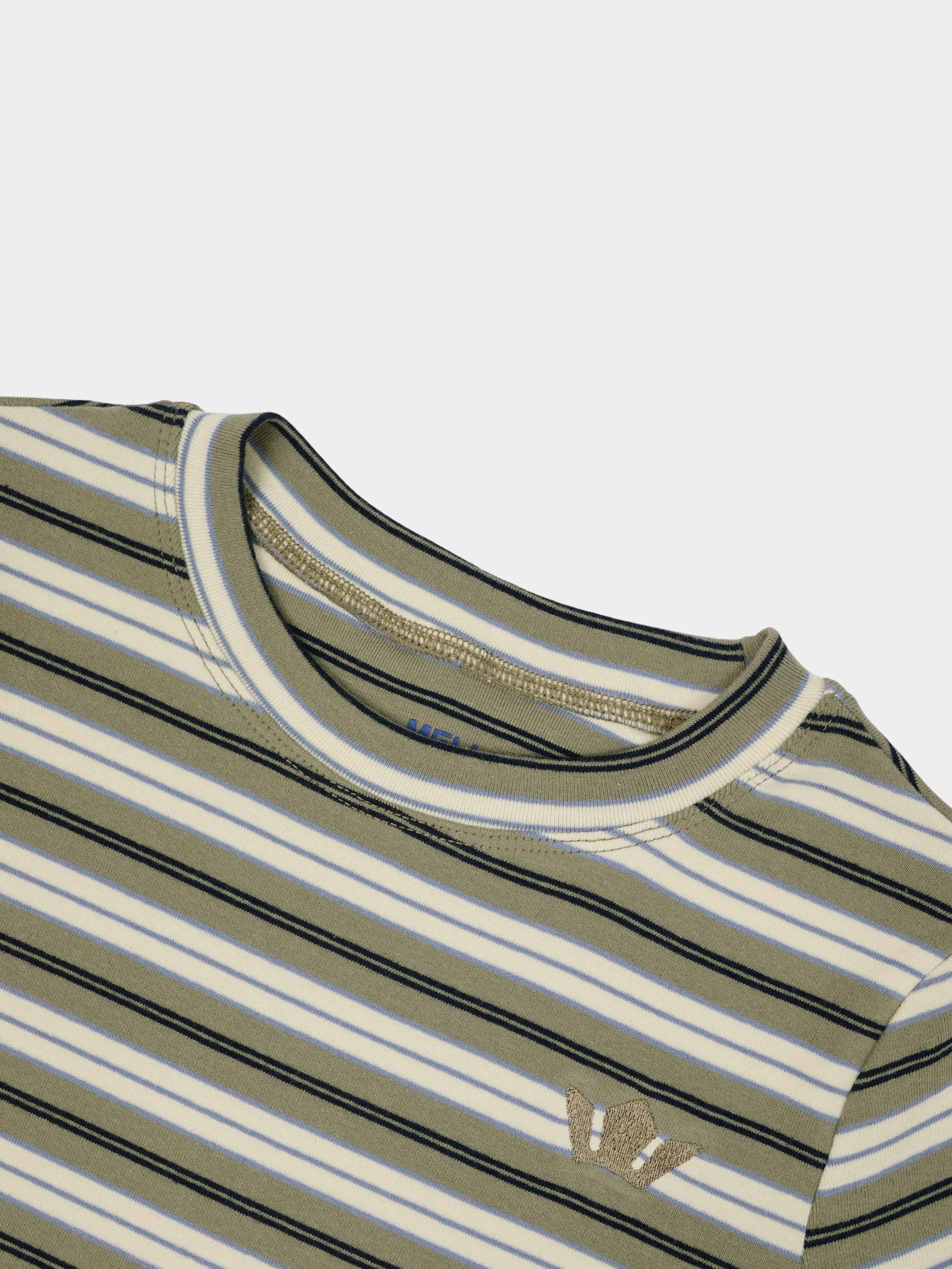 Embroidered Crown Striped Tee-Olive Stripe