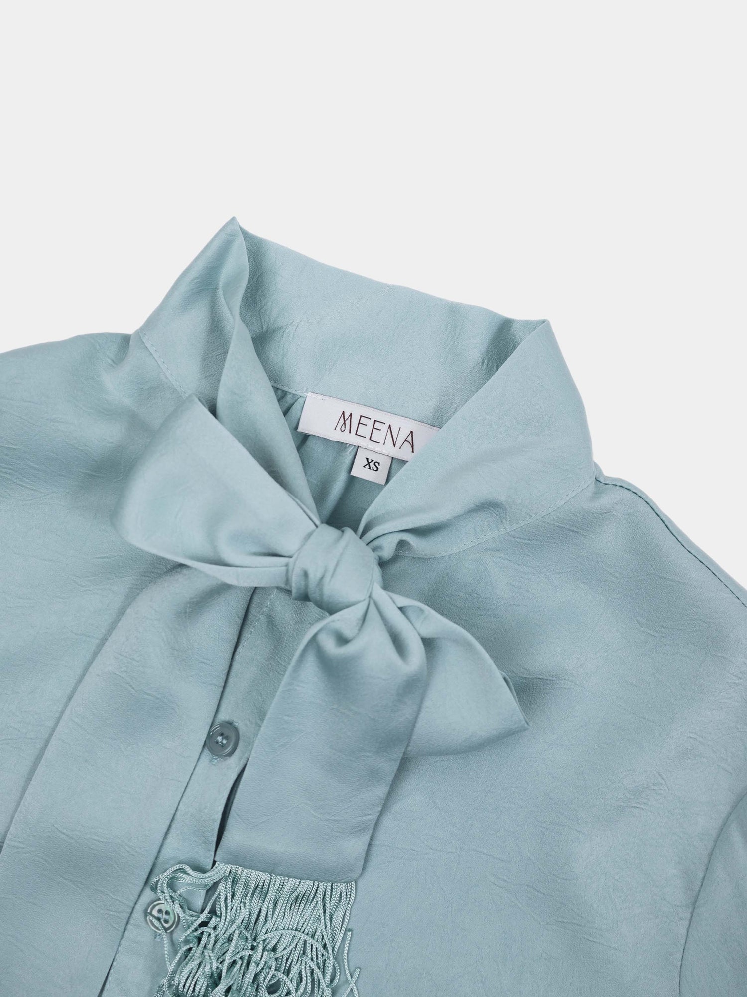 Fringe Bow Blouse-Light Blue