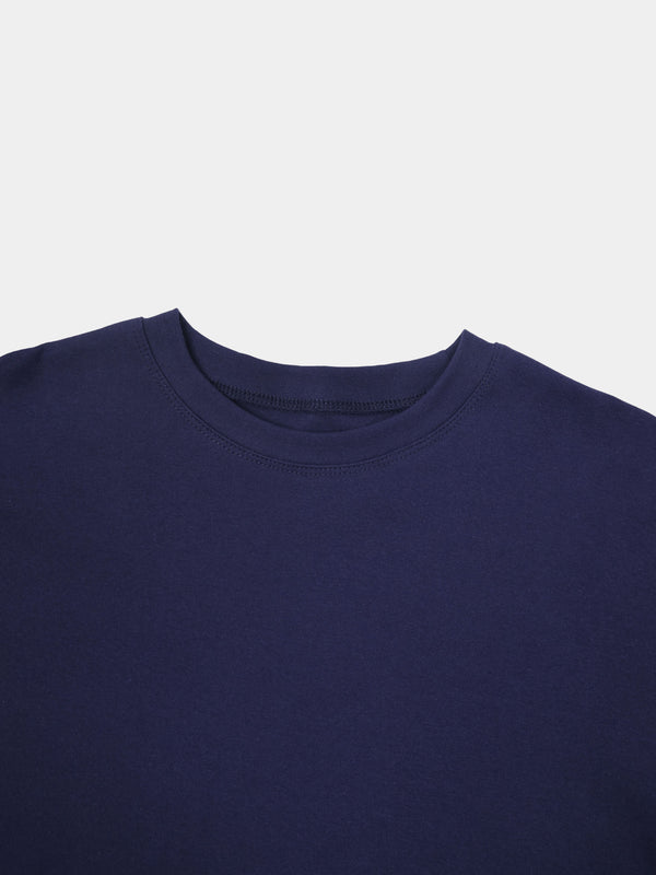 Crochet Stripe Boxy Tee-Blue/Burgundy/White