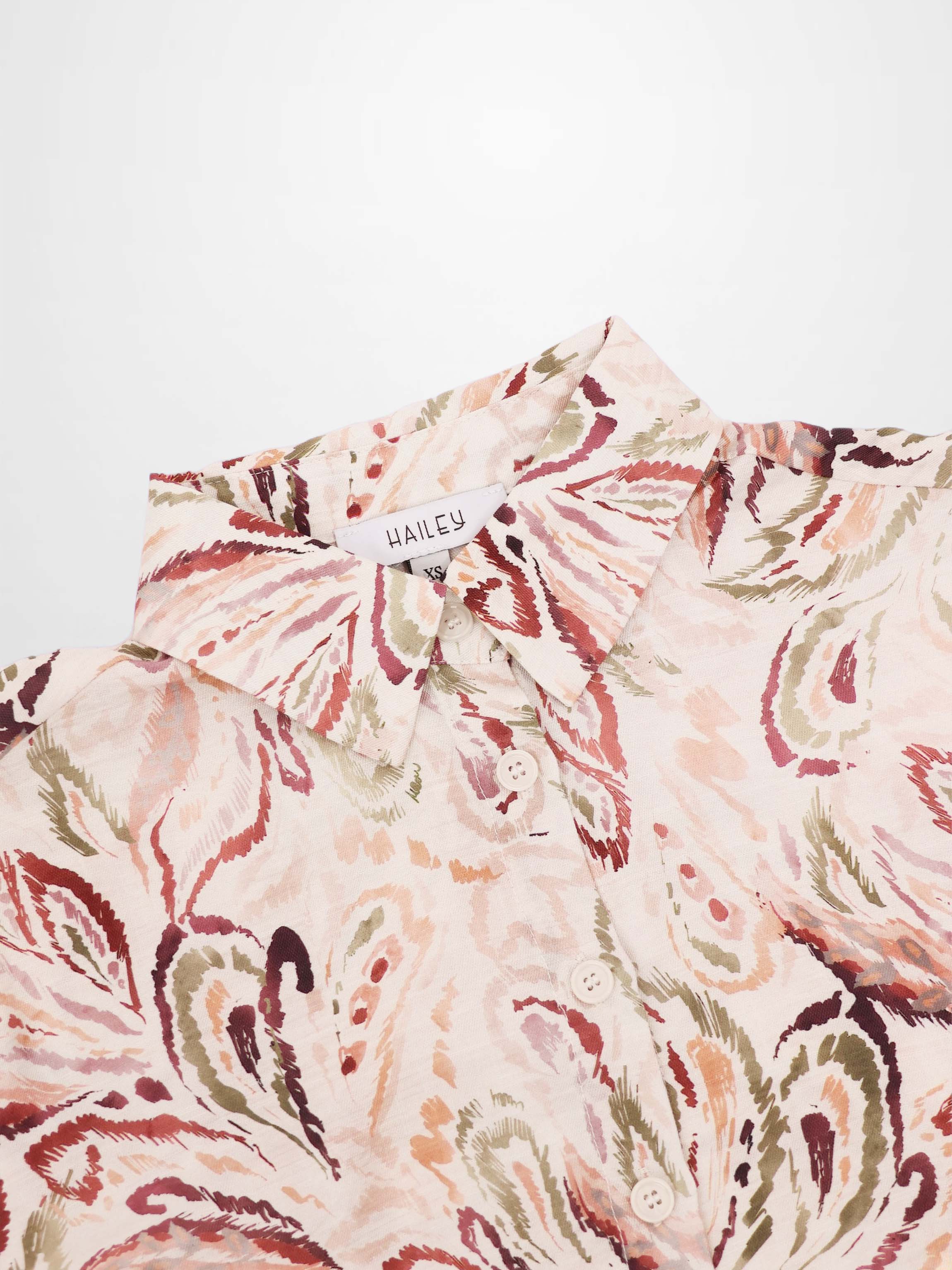 Button Down Collared Blouse-Peach Sketch