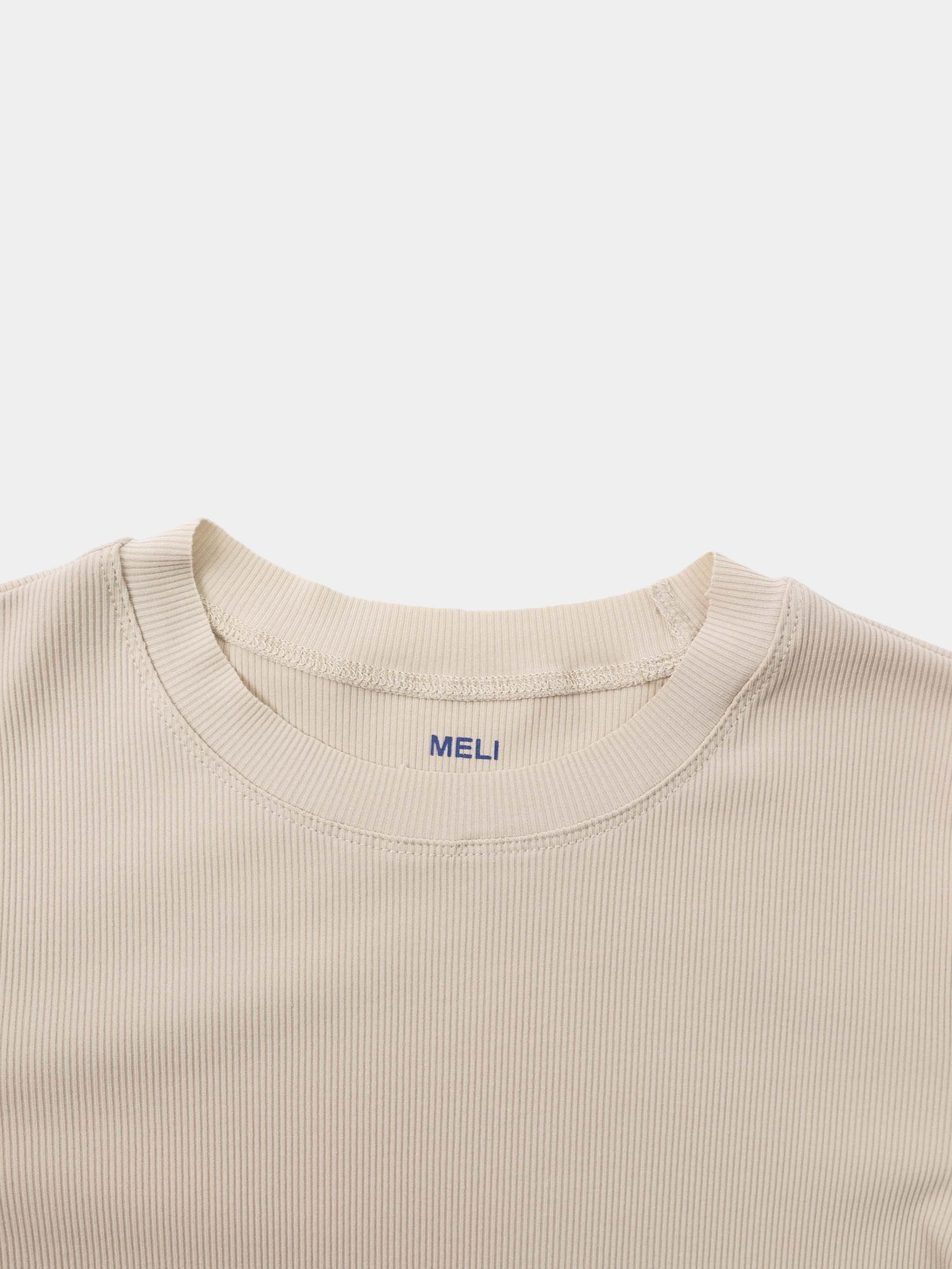 Rounded Hem Ribbed T-Shirt-Tan