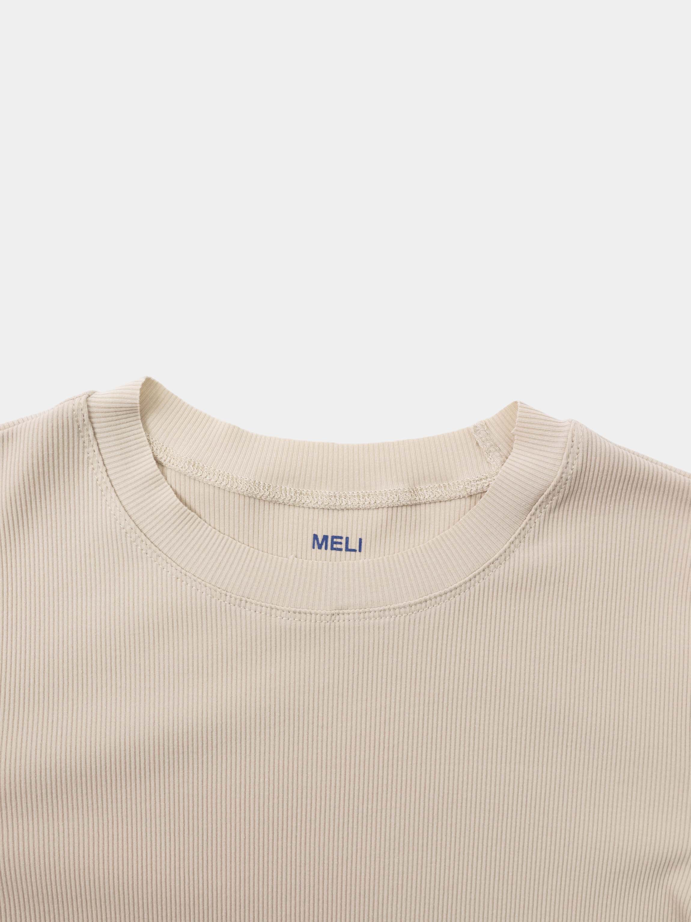 Rounded Hem Ribbed T-Shirt-Tan