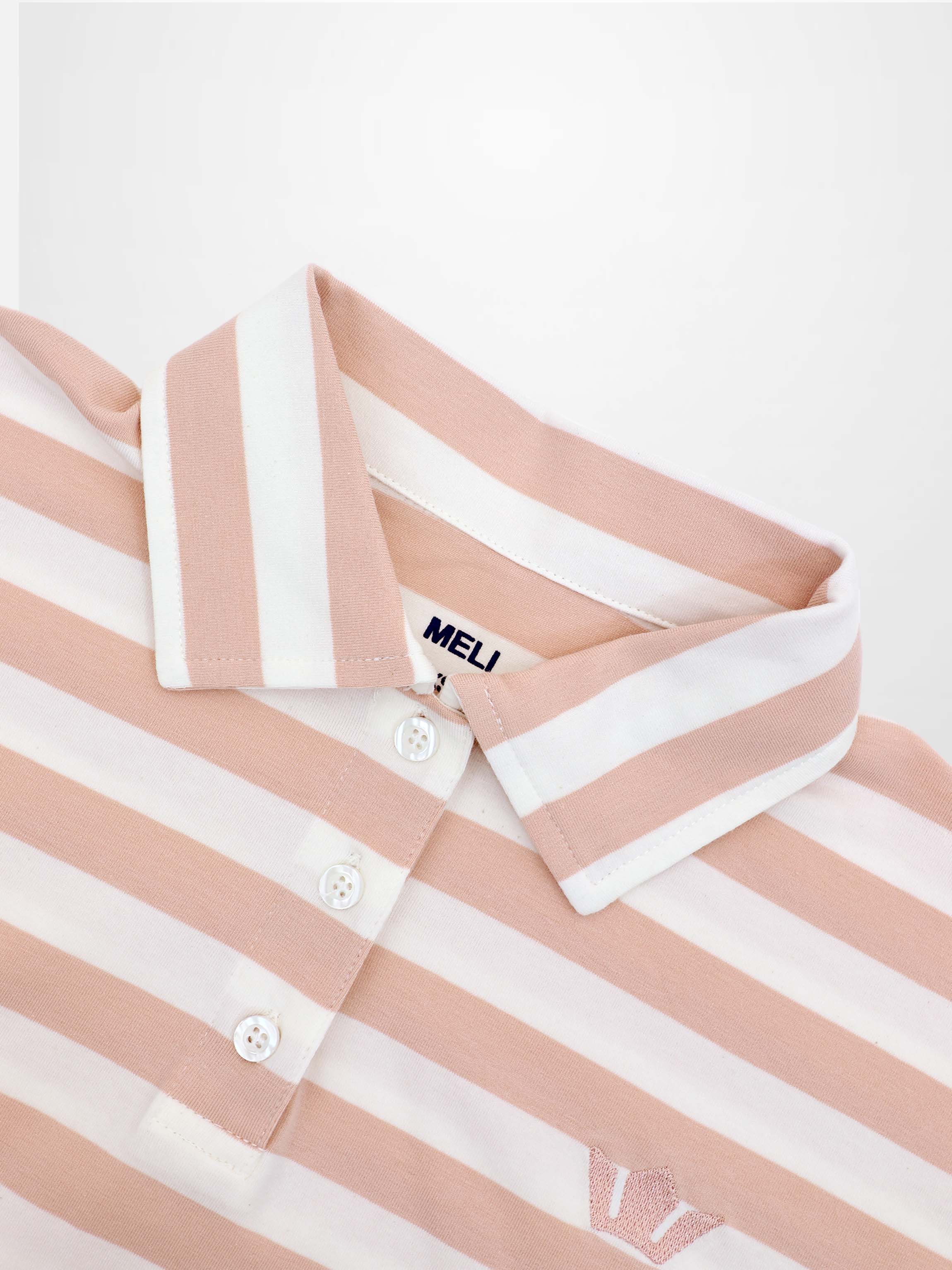 Striped Collar Bomber Tee-Tan/White