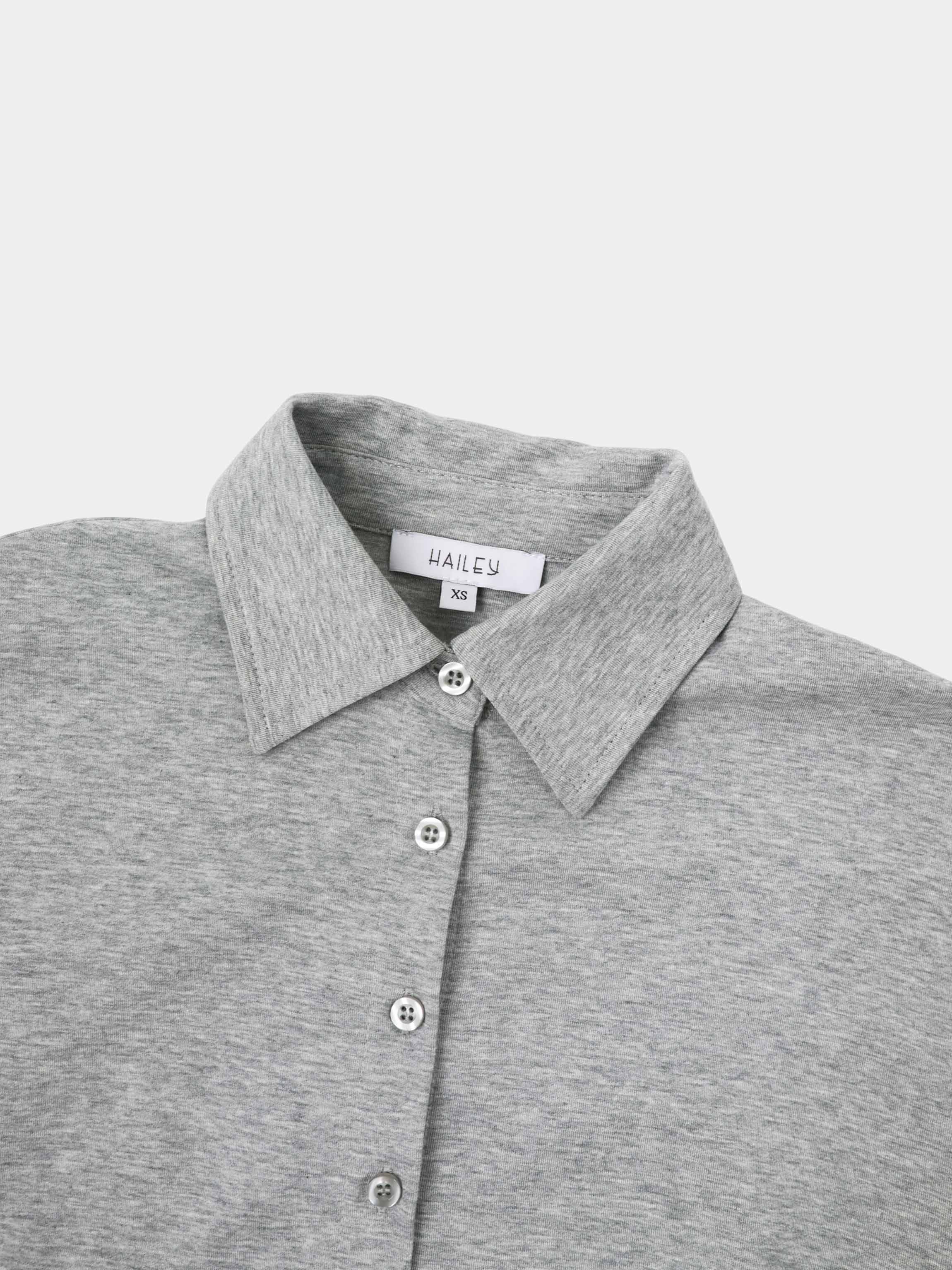 Waist Tie Button Down T-Shirt Dress-Heather Grey