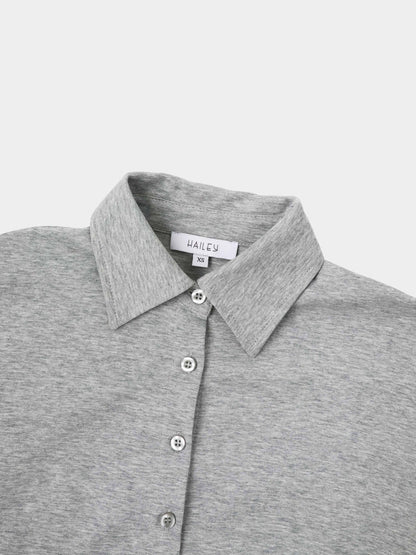 Waist Tie Button Down T-Shirt Dress-Heather Grey