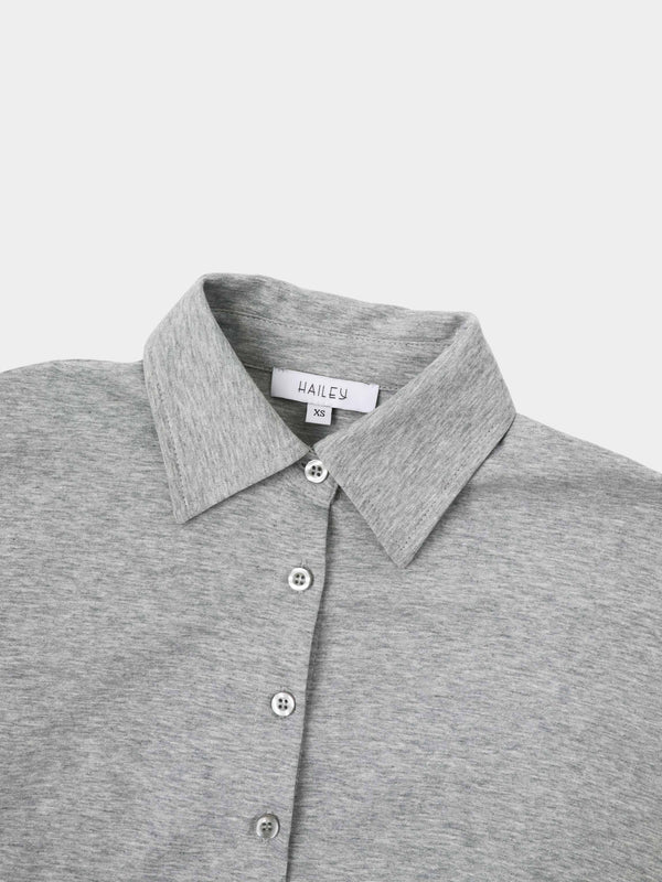 Waist Tie Button Down T-Shirt Dress-Heather Grey