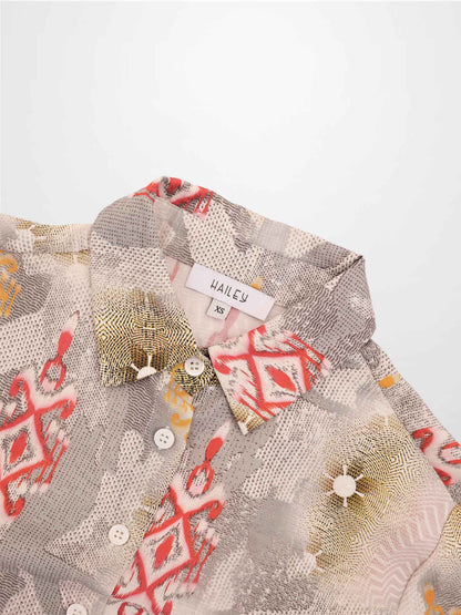 Button Down Collared Blouse-Ombre Print