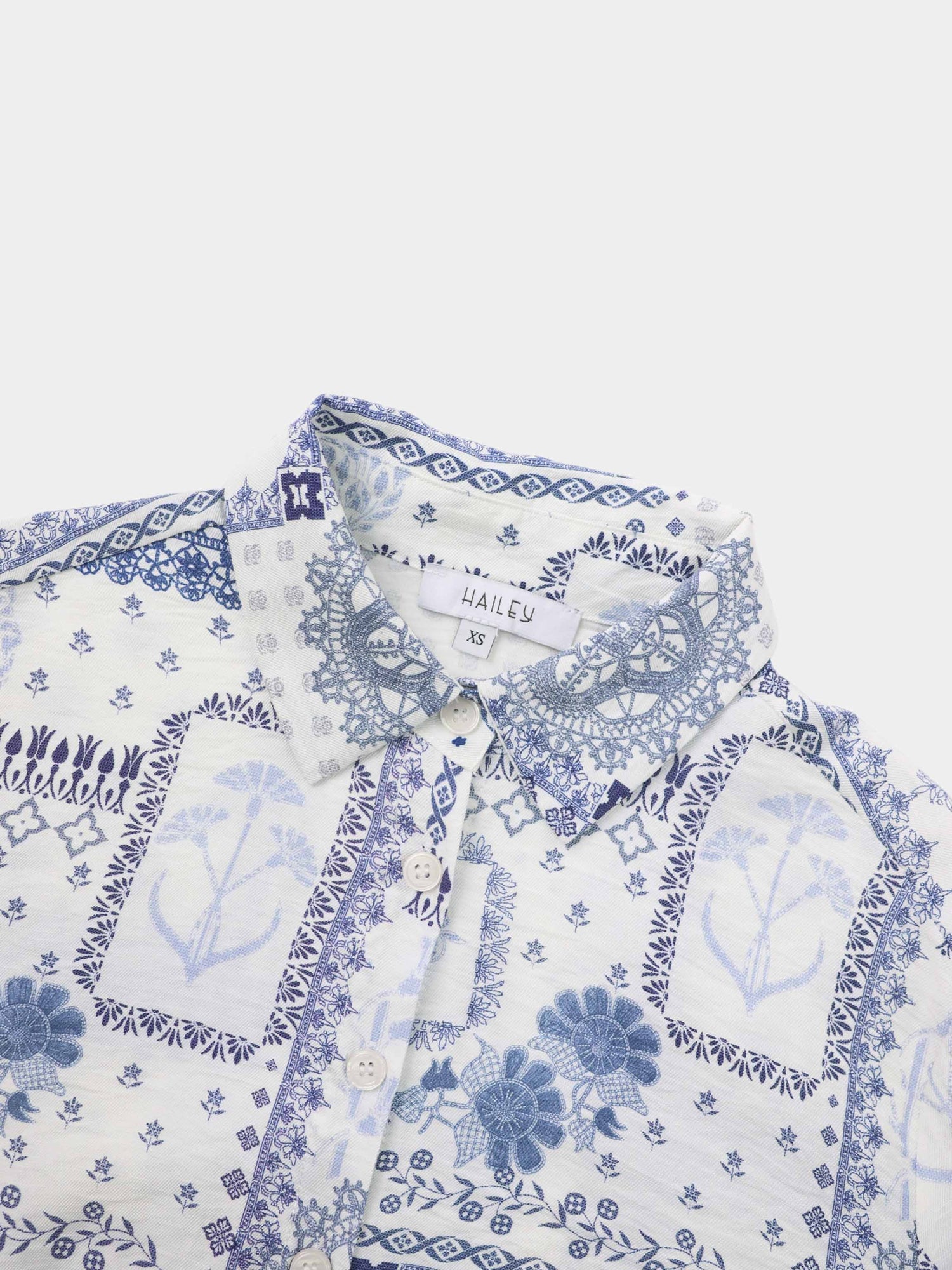 Button Down Collared Blouse-Blue Bandana