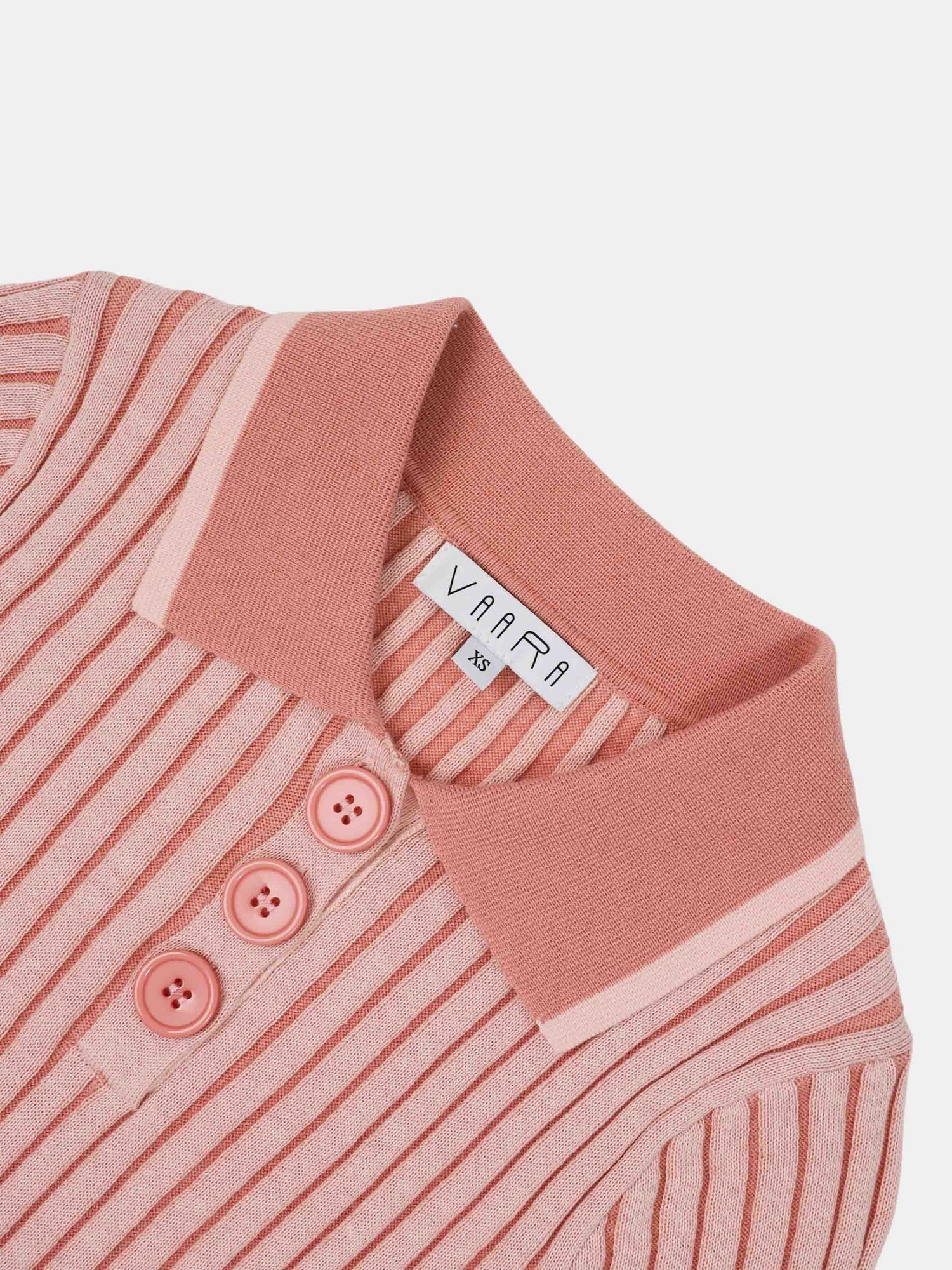Two Tone Ribbed Polo Sweater-Peach