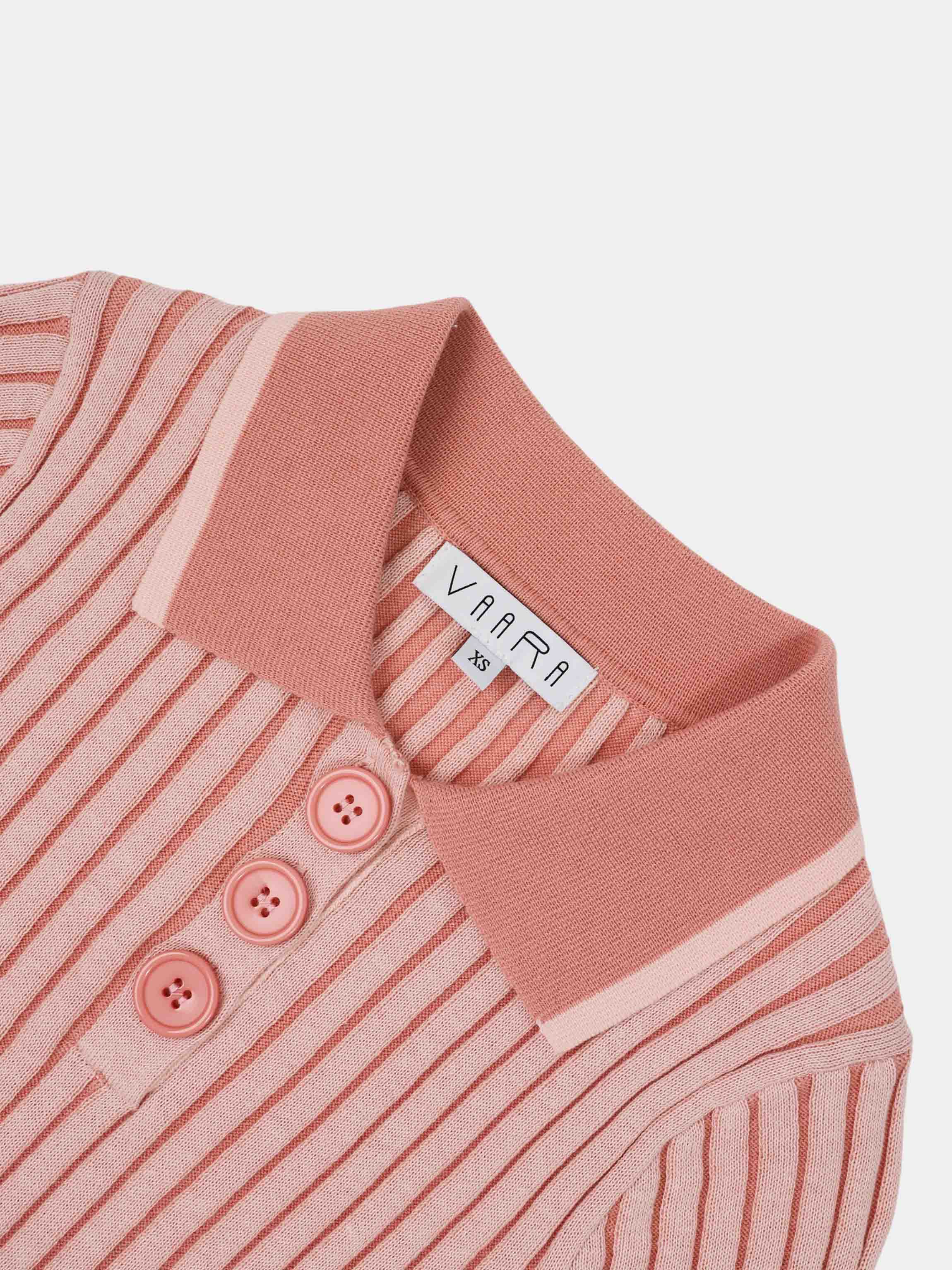 Two Tone Ribbed Polo Sweater-Peach