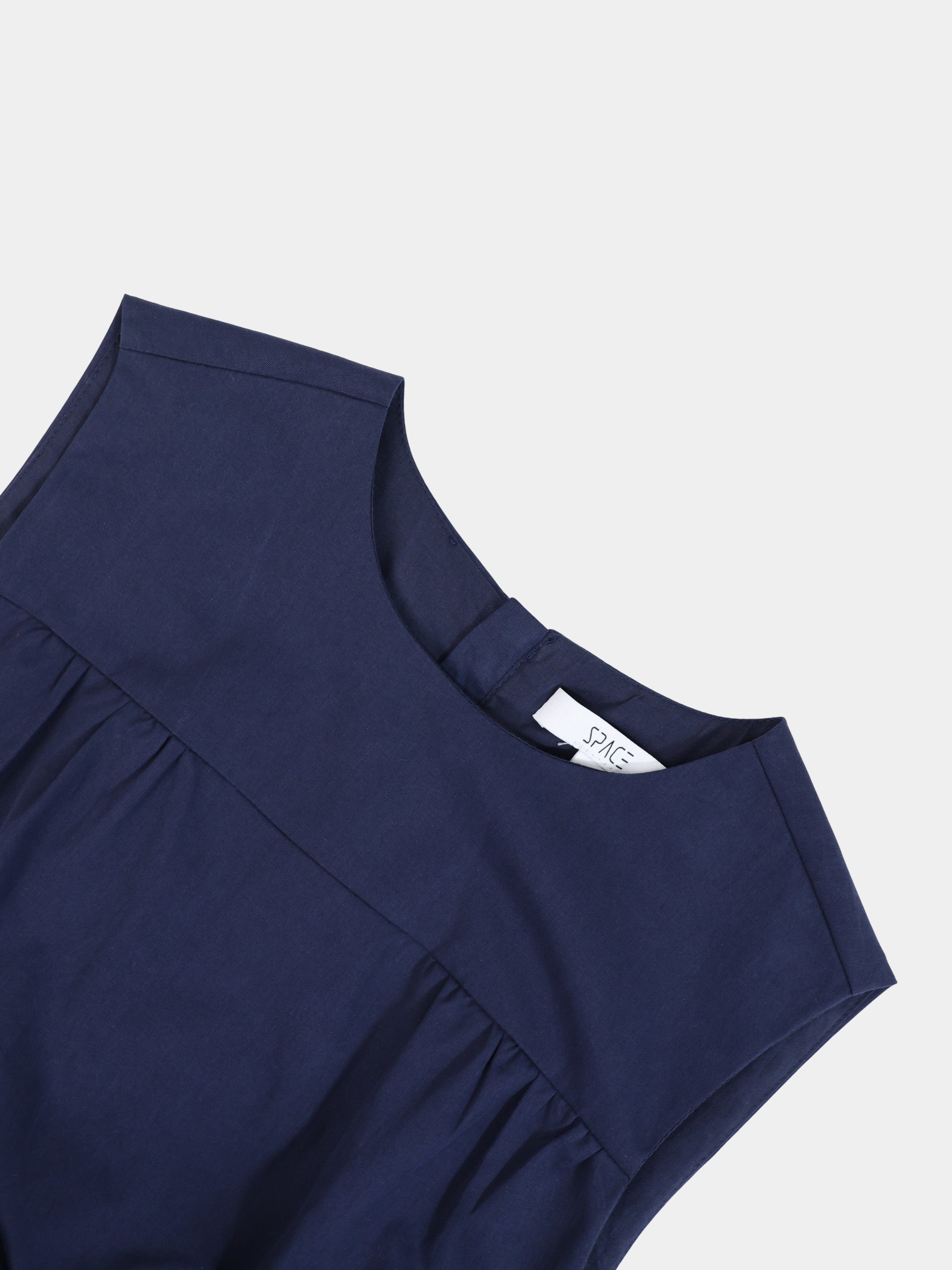 V Gathered Waist Jumper-Navy