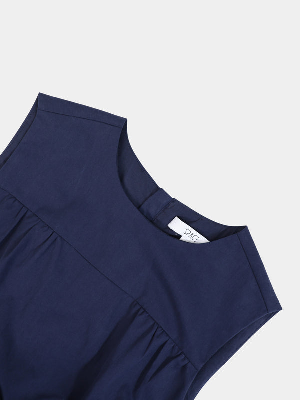 V Gathered Waist Jumper-Navy