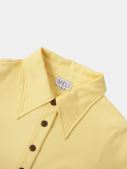 Ribbed Button Down Shirt-Butter Yellow