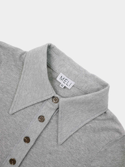 Ribbed Button Down Shirt-Heathered Grey