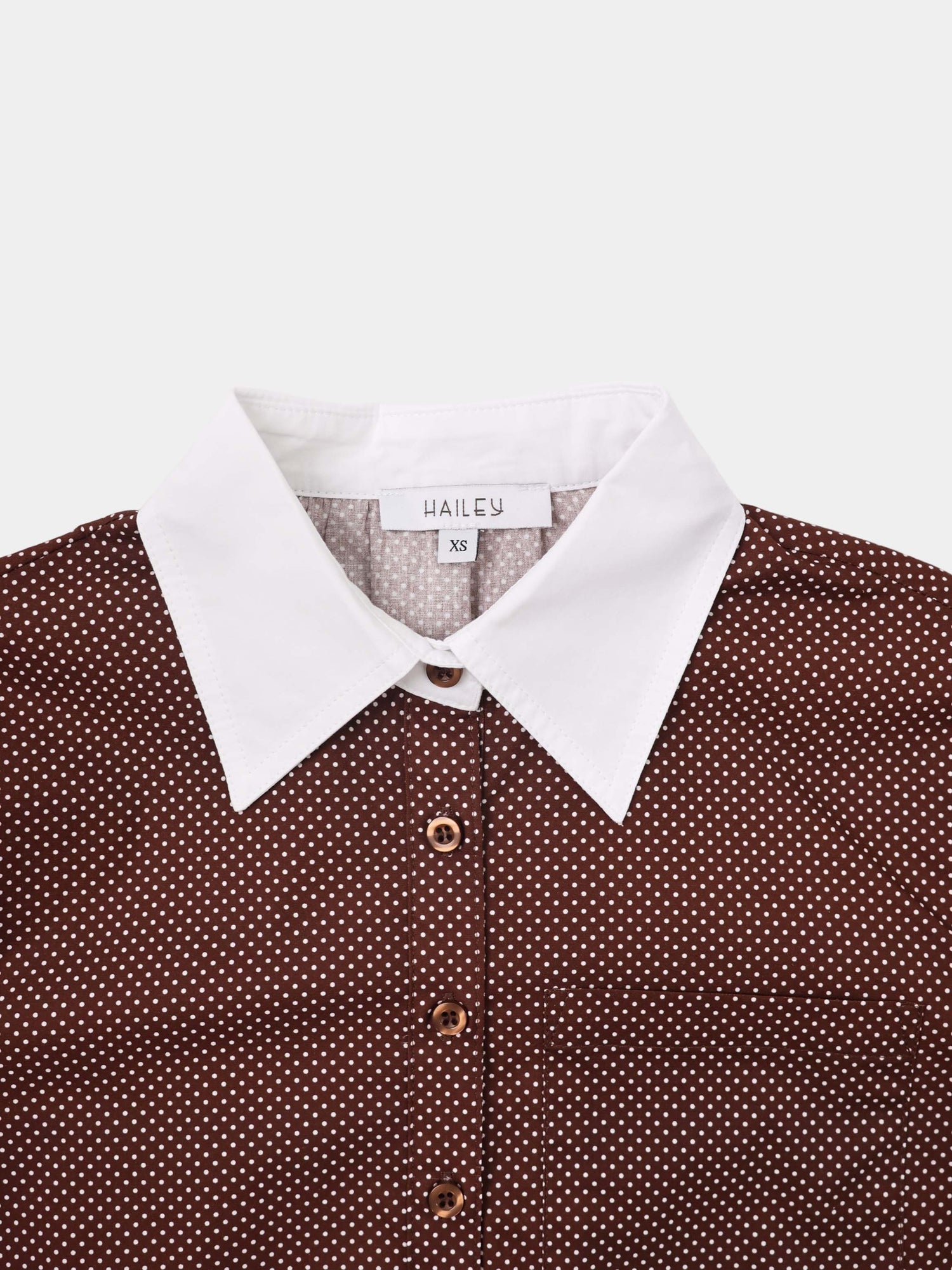 White Collar Mini Dot Shirt-Brown/White