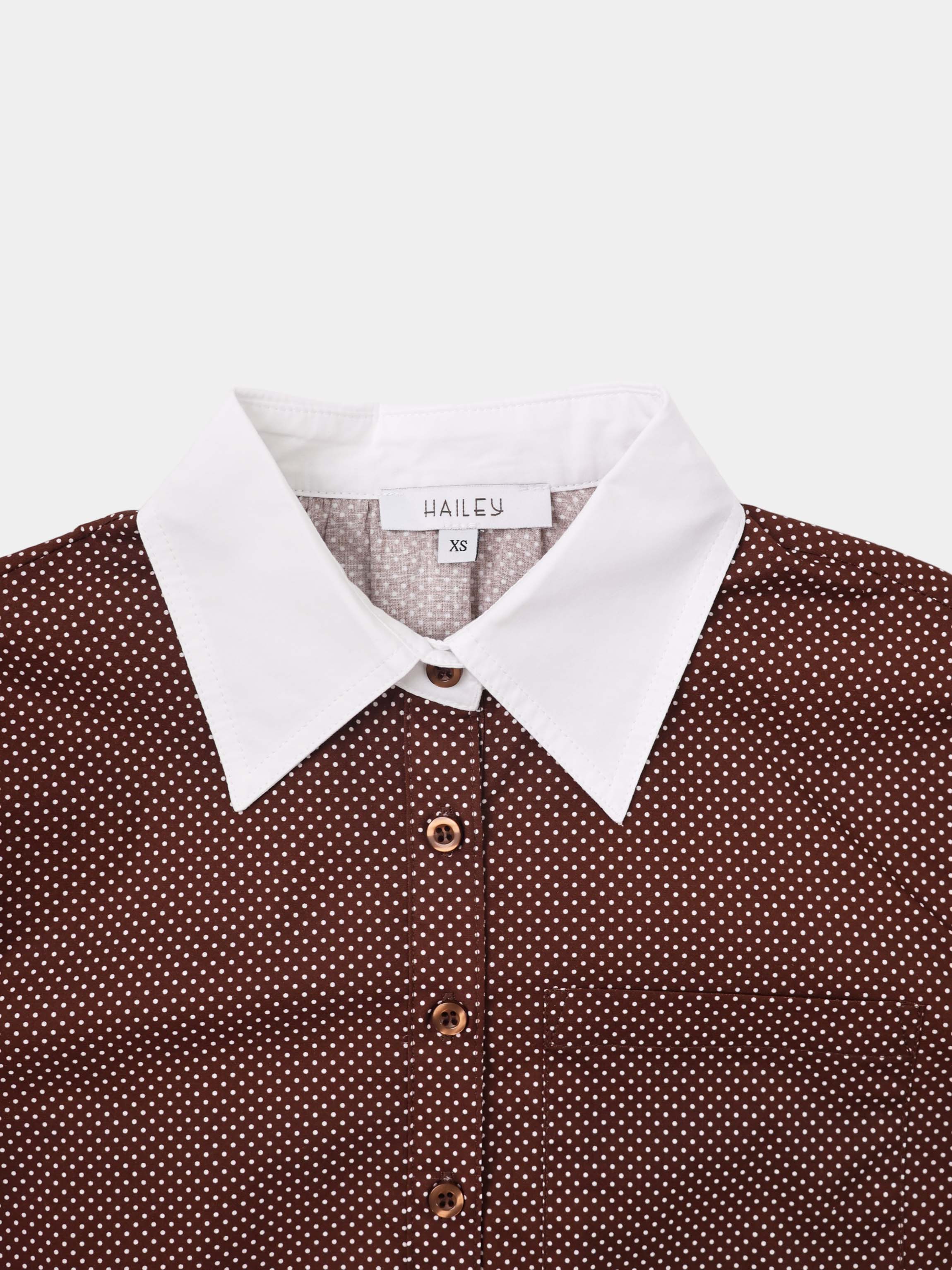 White Collar Mini Dot Shirt-Brown/White