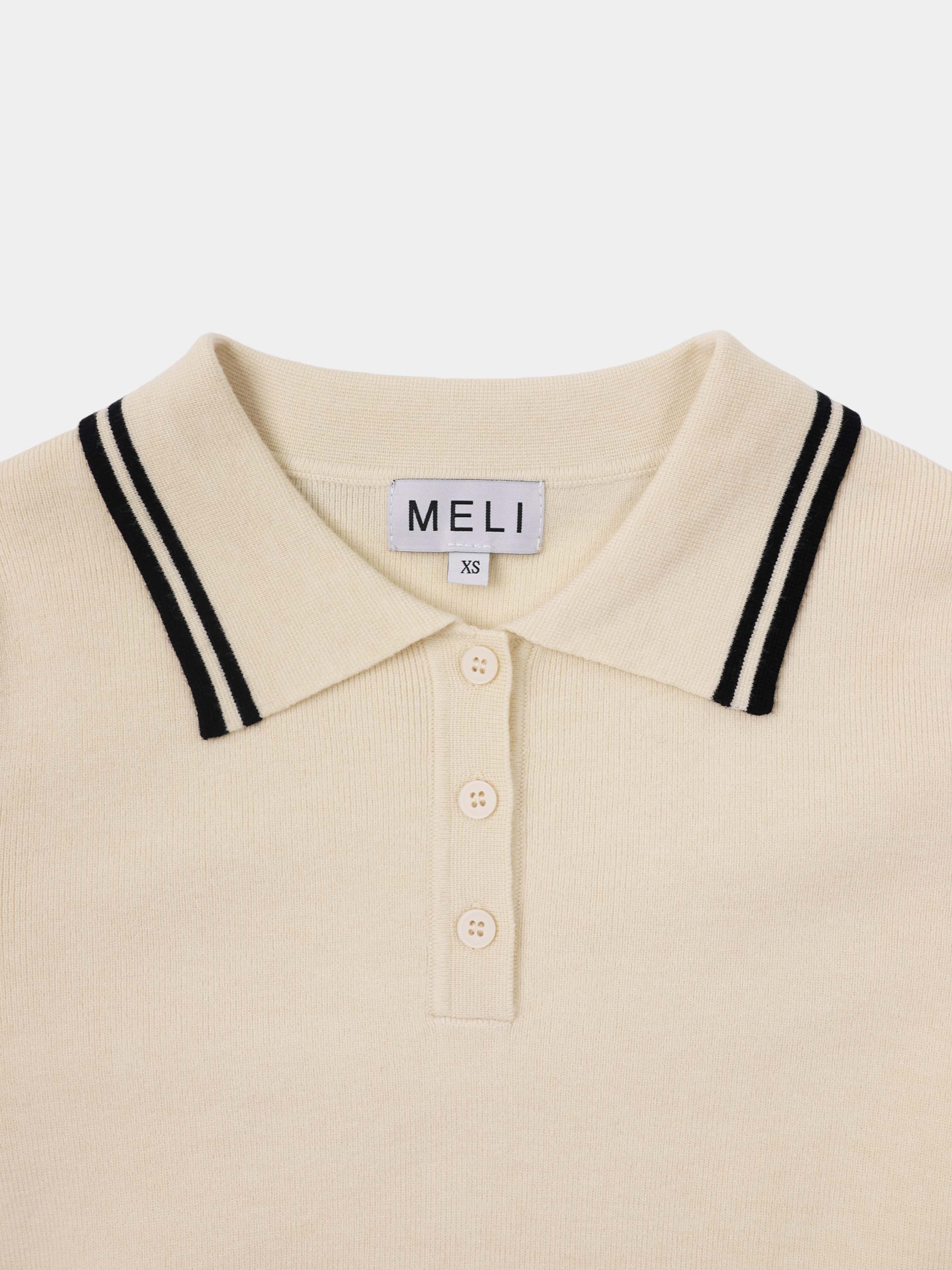 Bell Sleeve Polo-Cream/Black