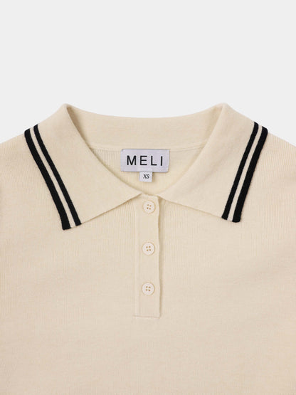 Bell Sleeve Polo-Cream/Black