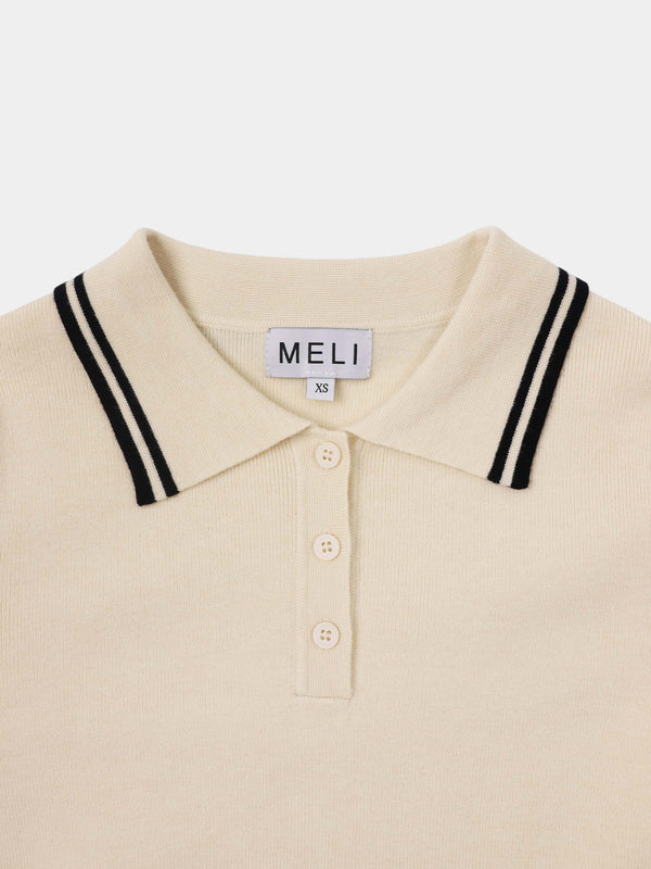 Bell Sleeve Polo-Cream/Black