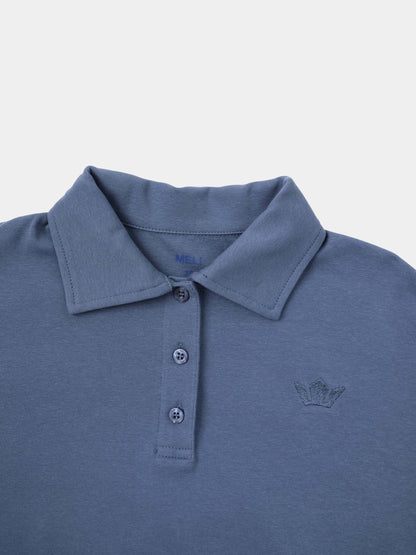 Collared Bomber Tee-Grey Blue