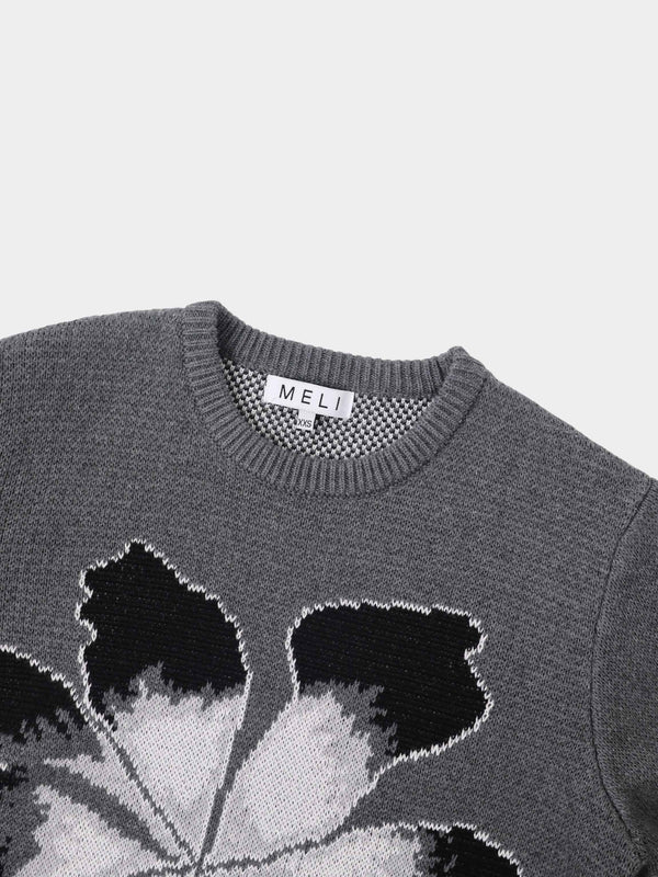 Flower Design Sweater - Grey