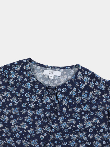 Peter Pan Collar Blouse-Blue Floral
