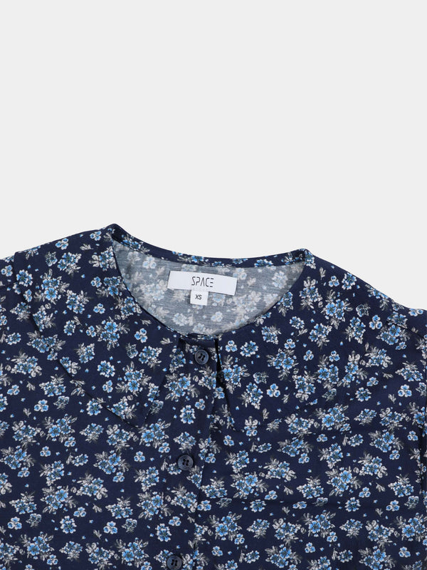 Peter Pan Collar Blouse-Blue Floral
