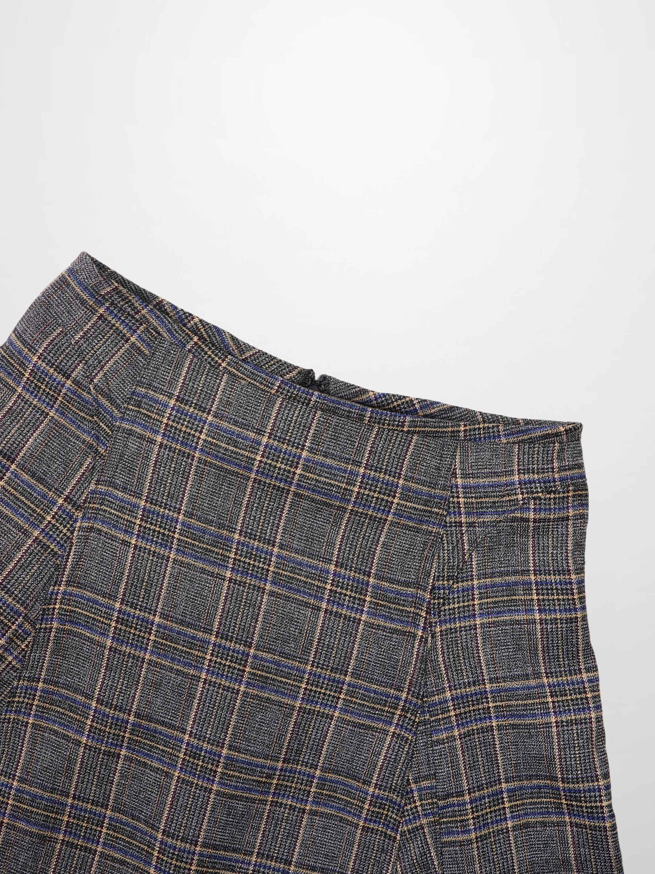 Seamed Flare Skirt - Grey Plaid