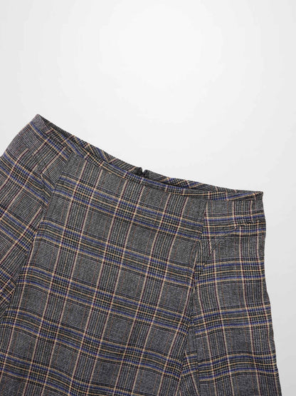 Seamed Flare Skirt - Grey Plaid