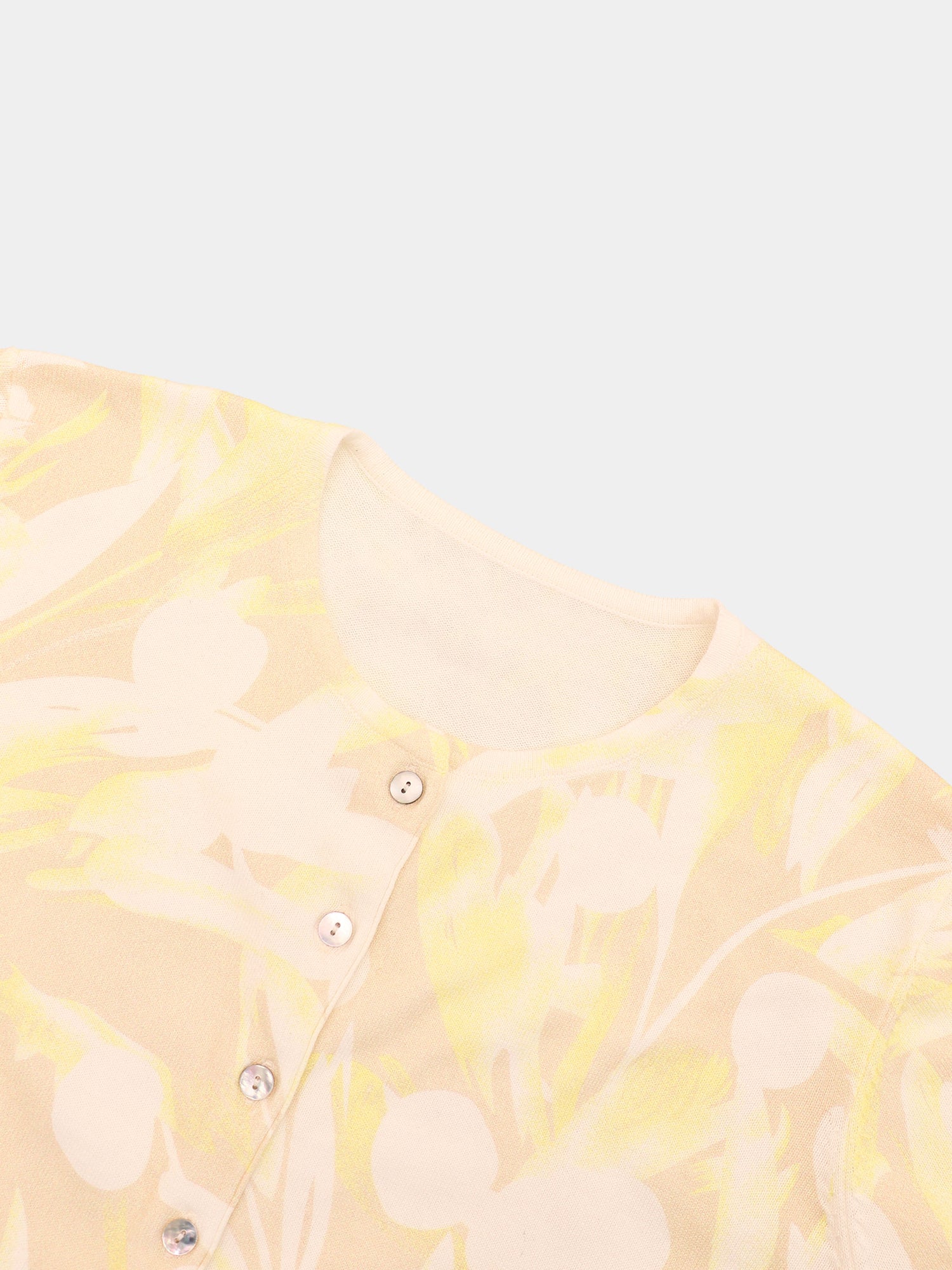 Printed Thin Button-Down Crew Cardigan-Yellow Floral
