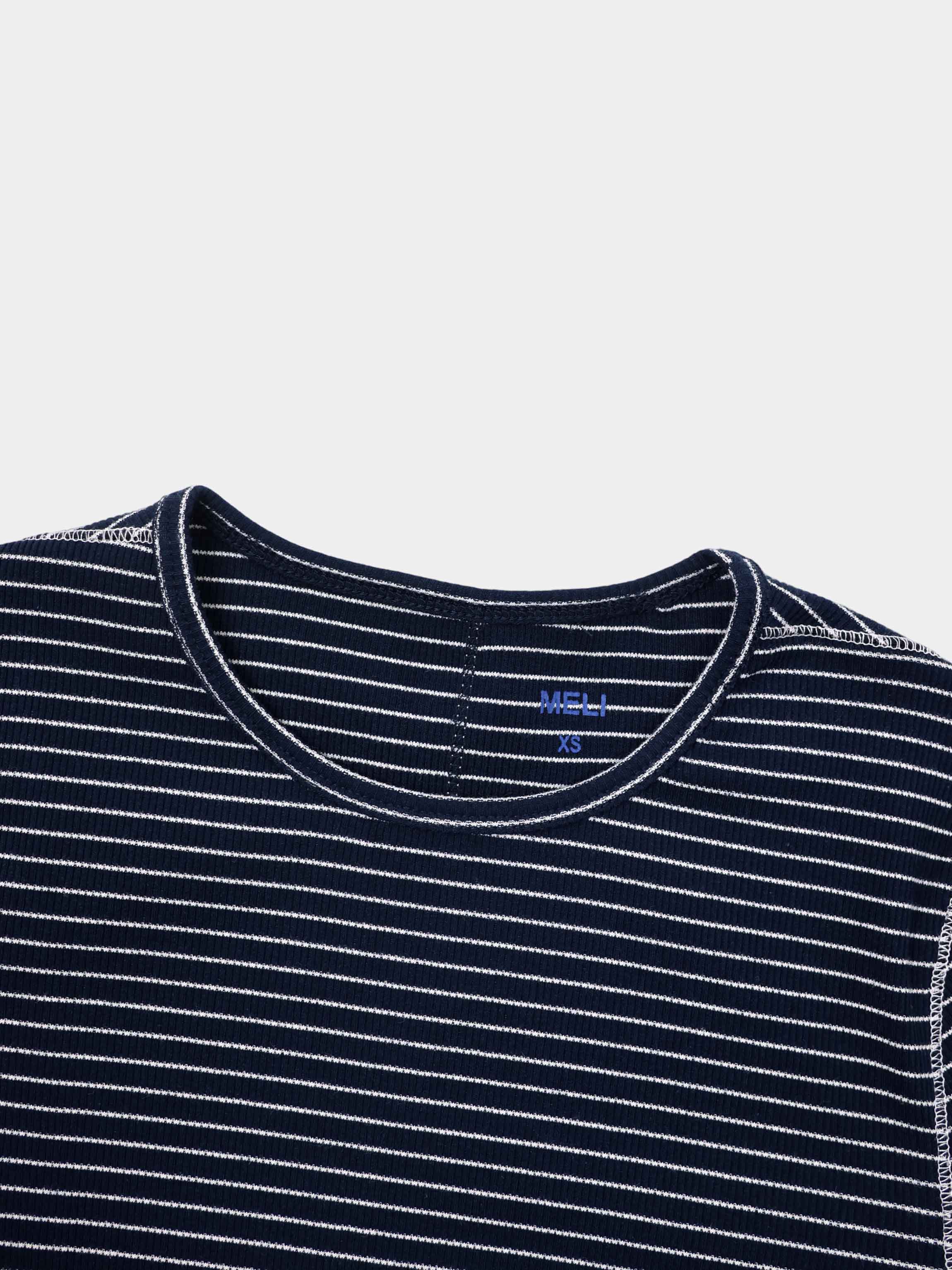 Striped Cross Stitch T-Shirt-Navy